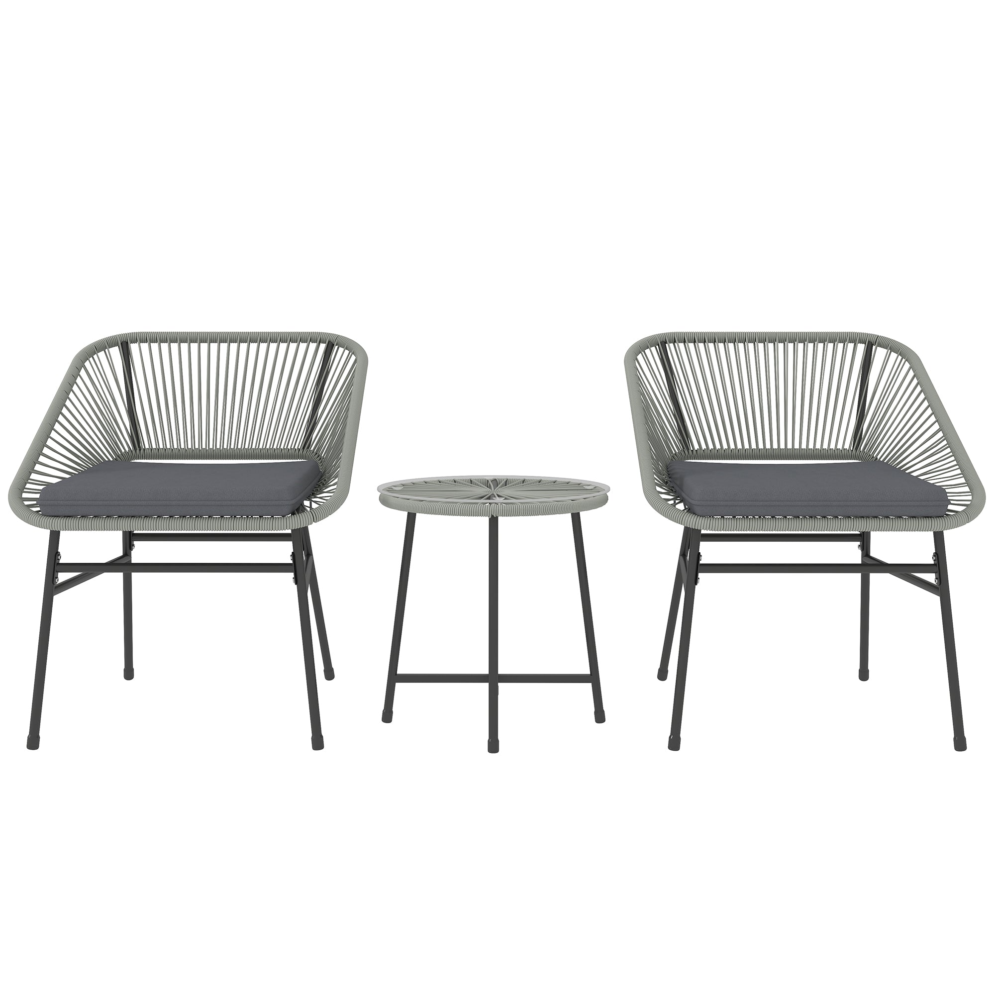 3 Piece Light Grey Rattan Bistro Set with Cushions and Glass Table