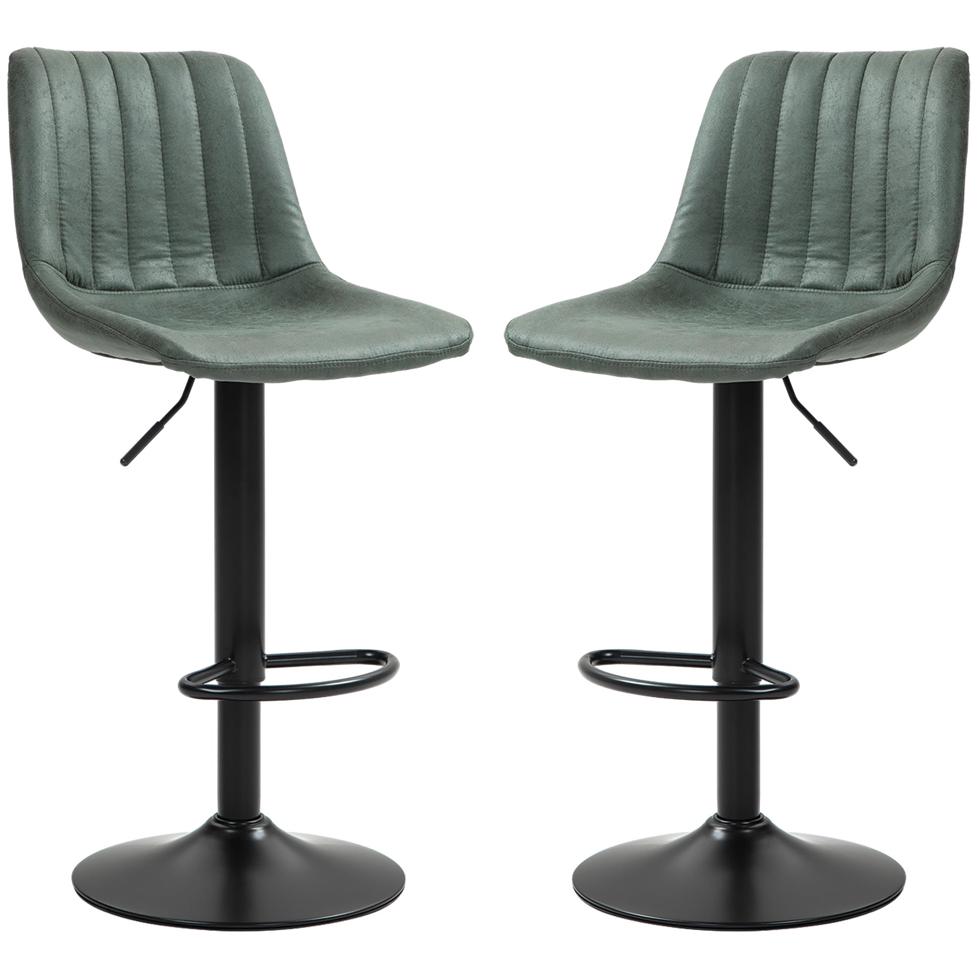 Set of 2 Retro Tub Bar Stools with Backrest - Green