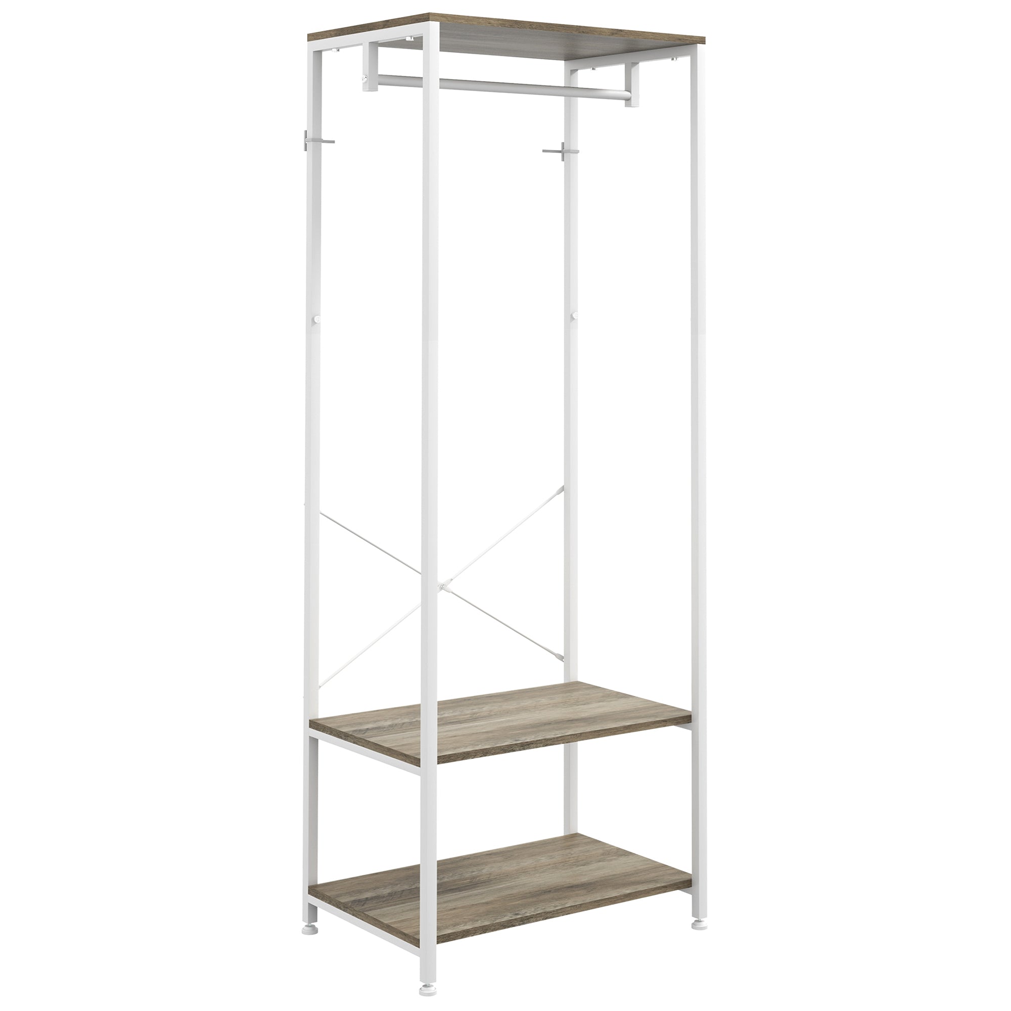 Hallway Coat Rack and Shoe Bench with Shelves - Grey