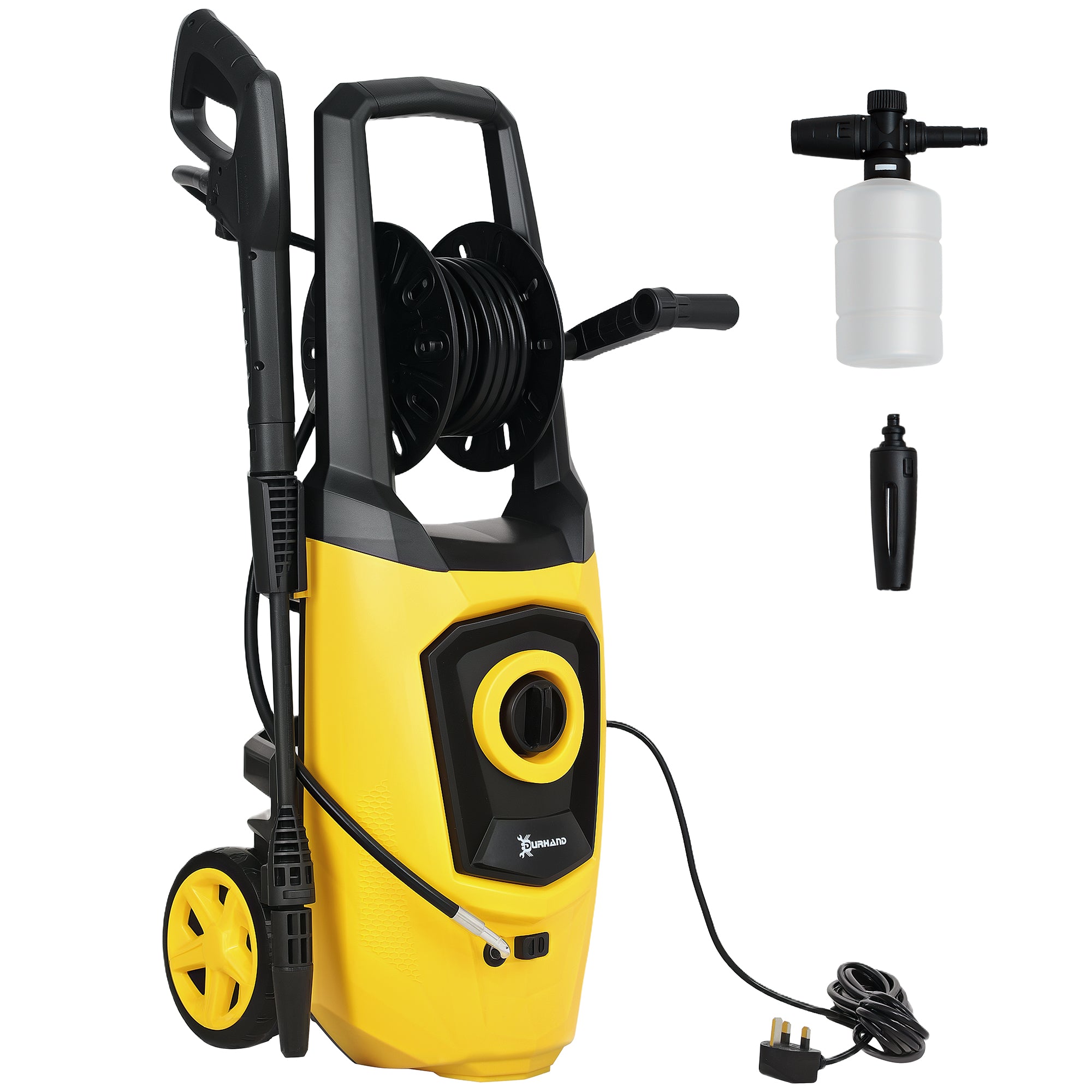 DURHAND 1800W High Pressure Washer with 6M Hose Reel - Yellow