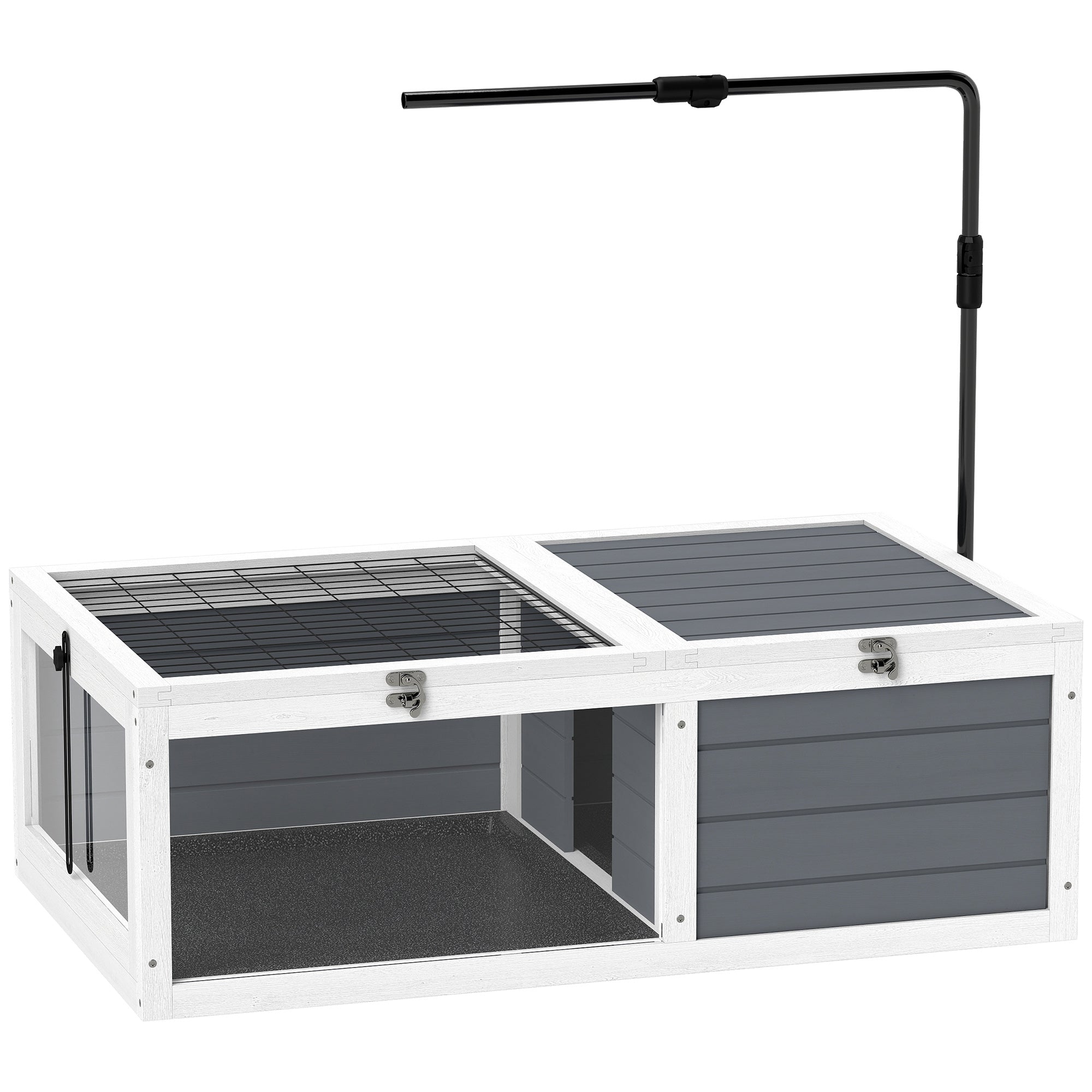 Tortoise Table with Adjustable Lamp Holder, Wooden Tortoise House w/ Openable Lids, Pull-Out Trays - Grey