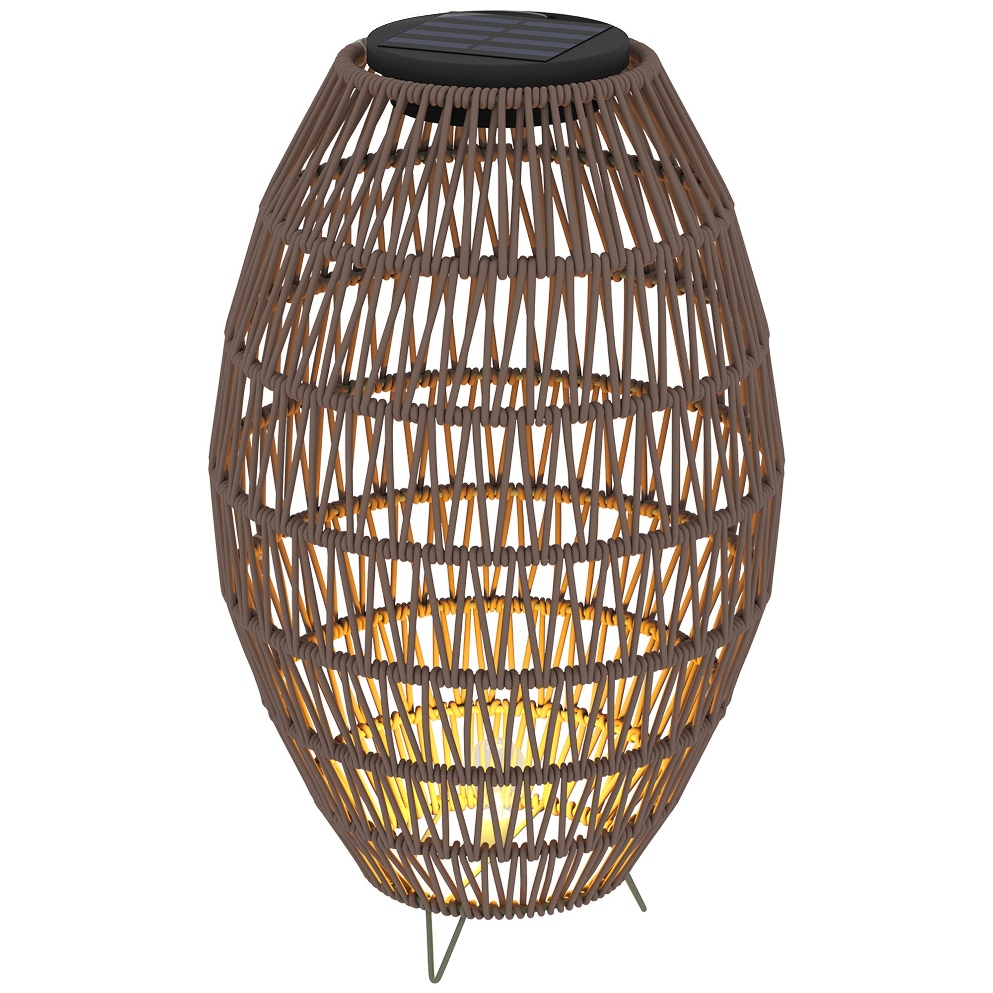 Rattan Solar Garden Lamp with Auto On Off and Waterproof Dark Brown