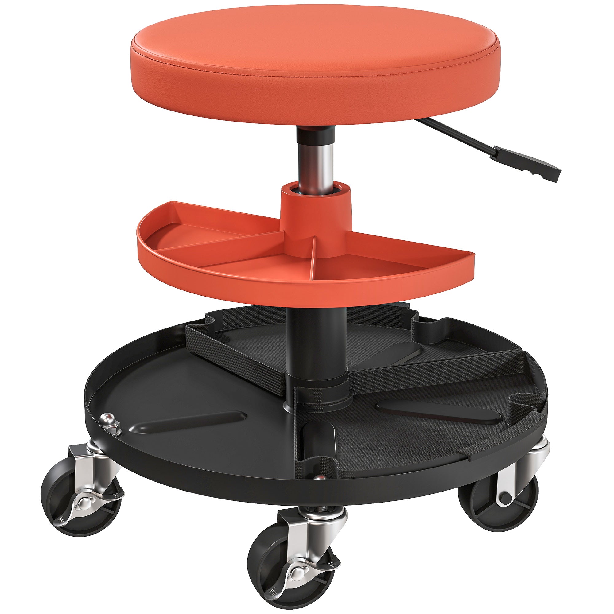 Rolling Mechanic Stool, 135kg Capacity Workshop Stool, 360° Swivel Roller Padded Creeper Seat with Wheels, Tool Trays Storage for Garage, Shop, Auto Repair, Yellow