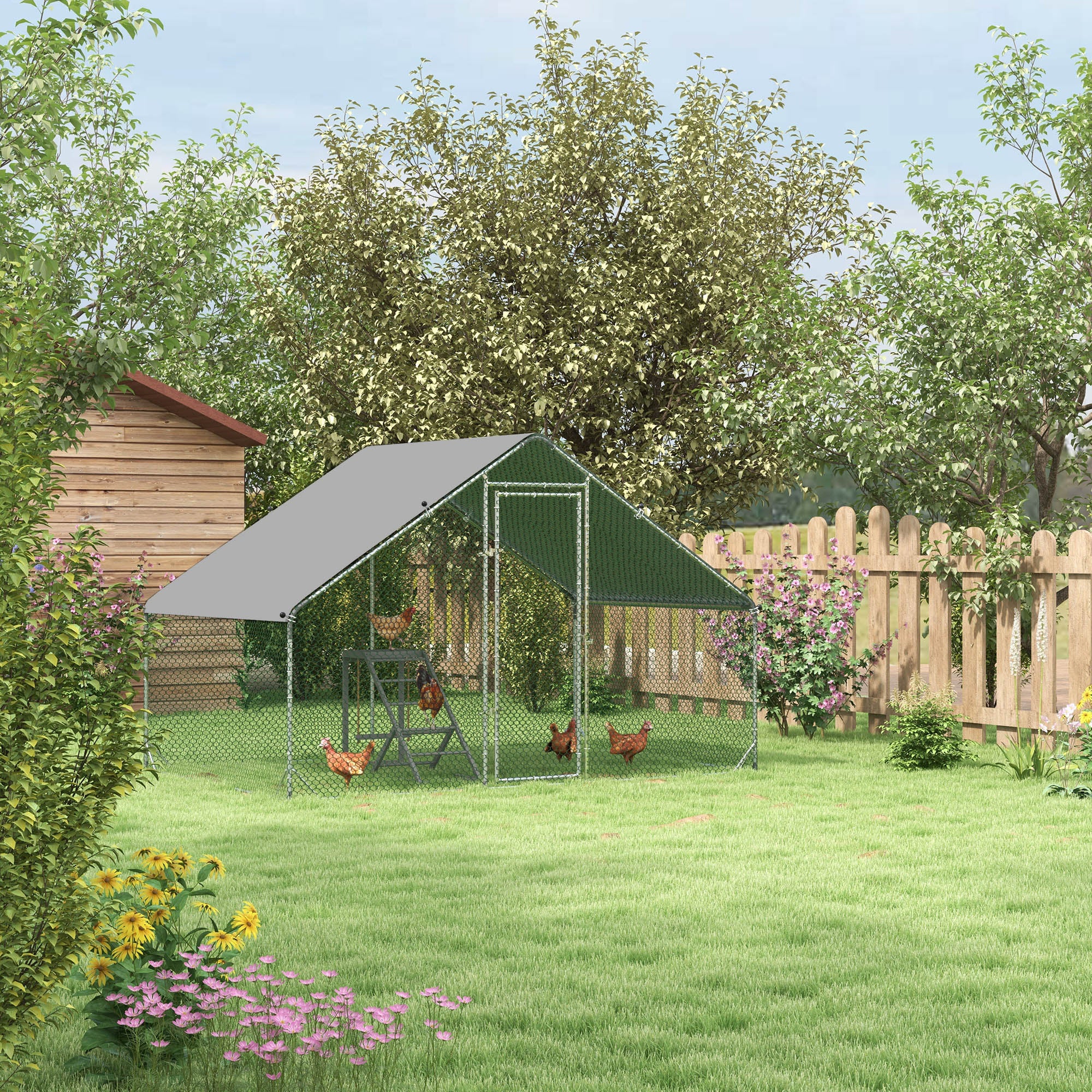 Walk In Chicken Run with Chicken Activity Shelf and Cover, 3 x 2 x 2m