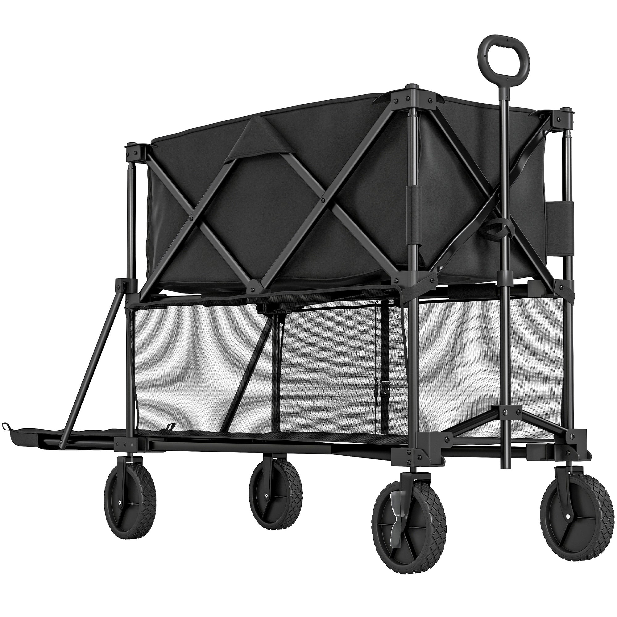 Double Decker Folding Festival Trolley on Wheels, 200KG & 350L Capacity Collapsible Wagon Festival Trolley Cart with 134cm Extended for Camping Sports Shopping Garden and Beach, Black