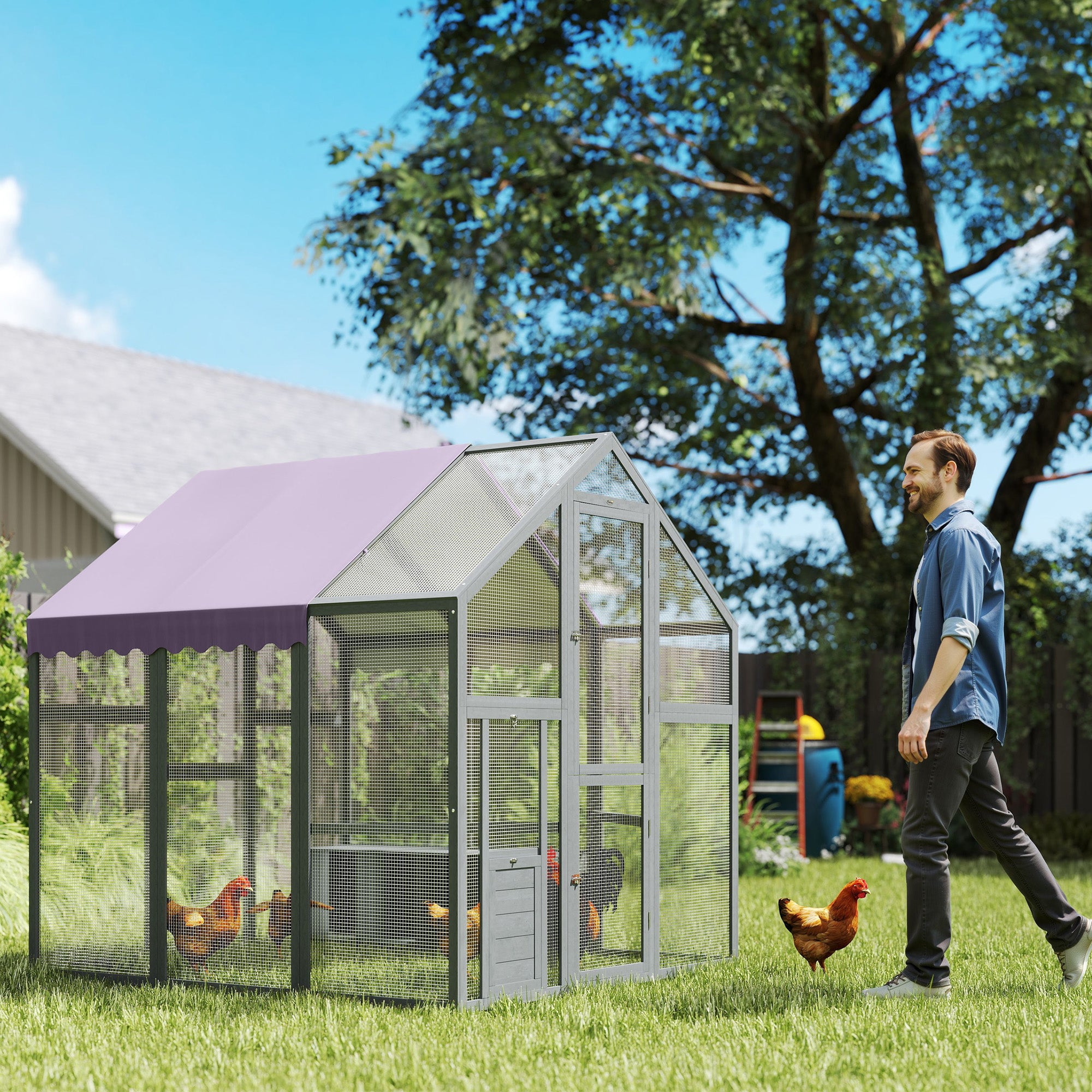 Large Walk In Chicken Run with Waterproof & Anti-UV Cover, for 6-8 Chickens, for Garden, Farm, 5.5' x 6' x 6'