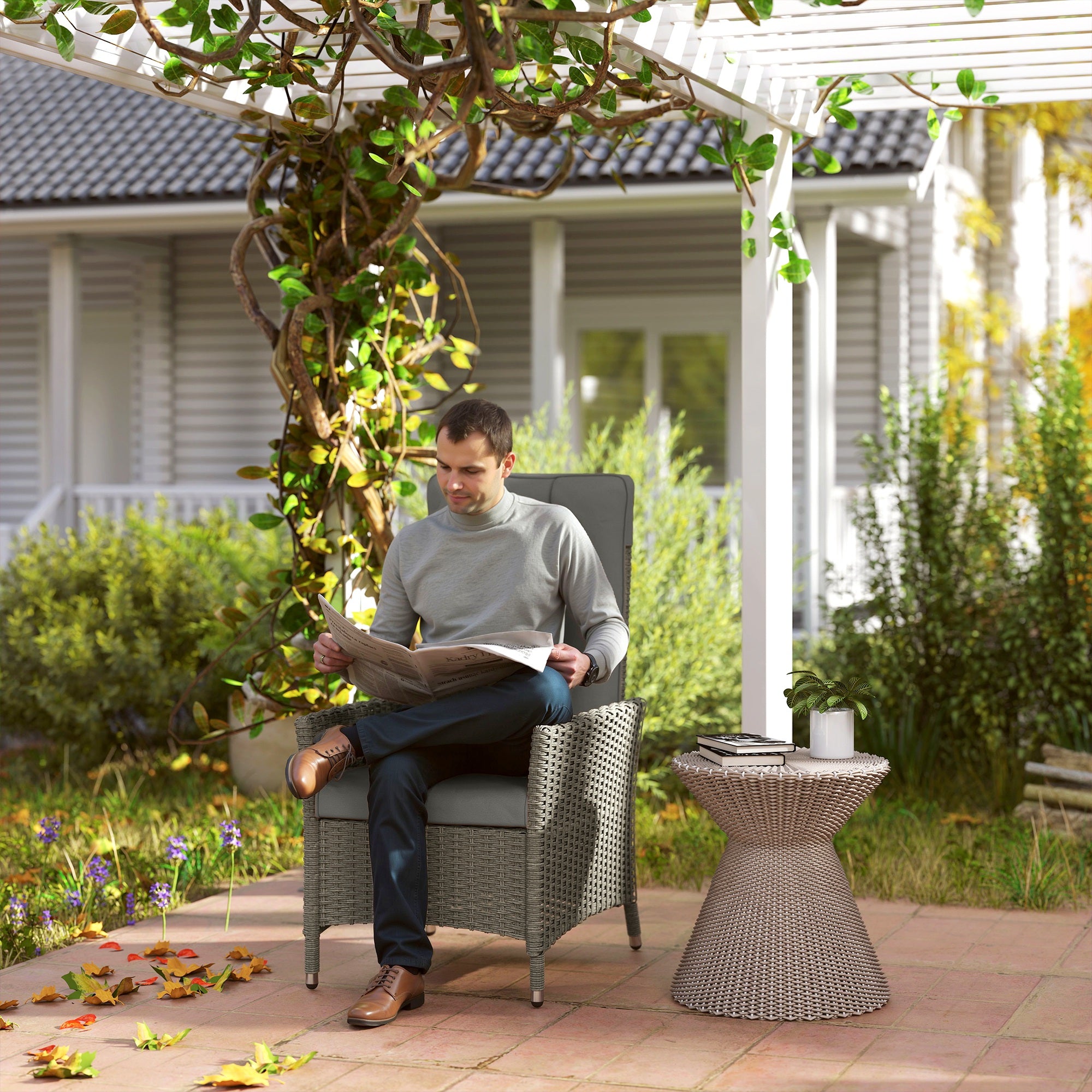 105°-150° Reclining Rattan Chair - Grey