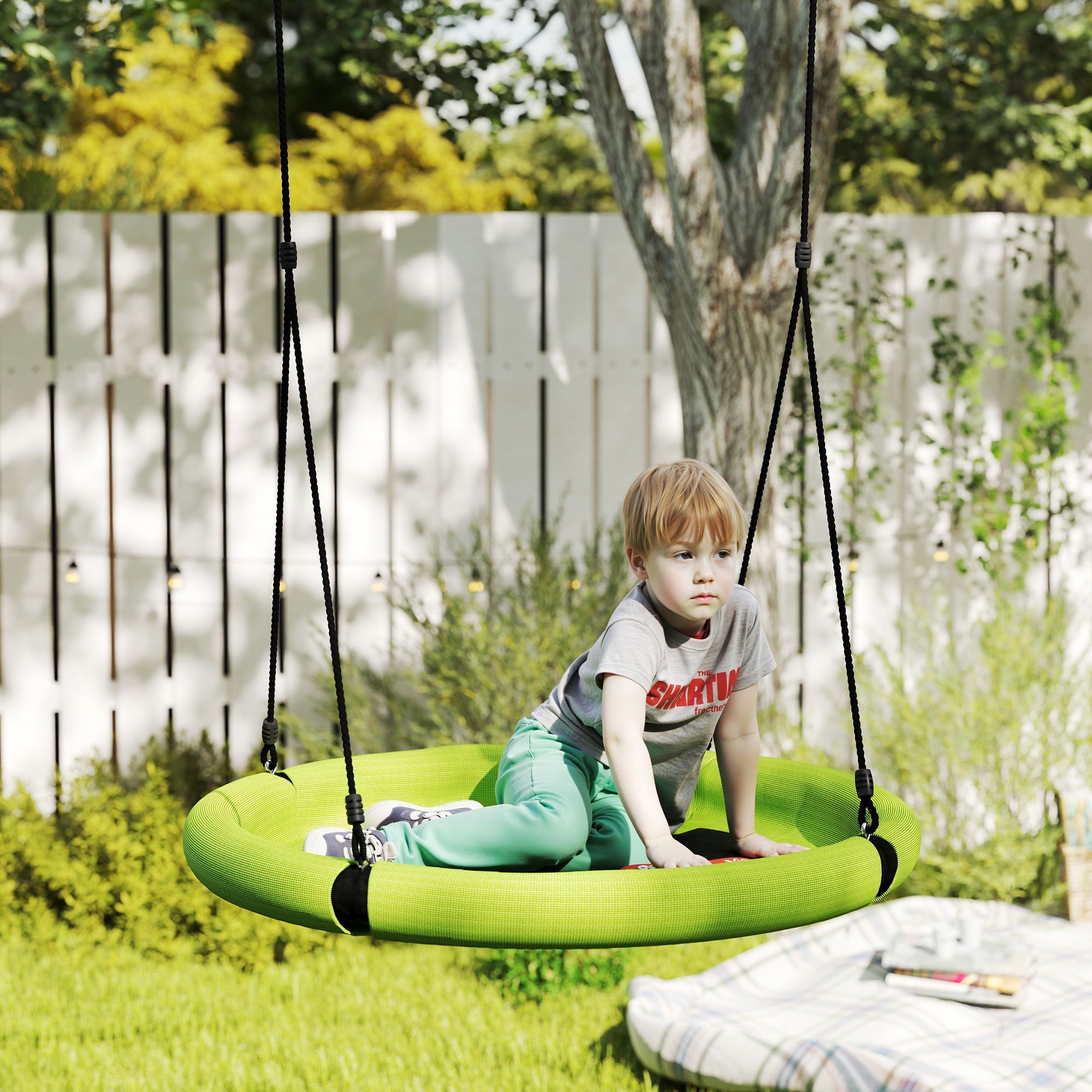 100cm Diameter Nest Swing Seat for Kids with Height Adjustable Hanging Ropes for Outdoor, Playground, Garden, Green