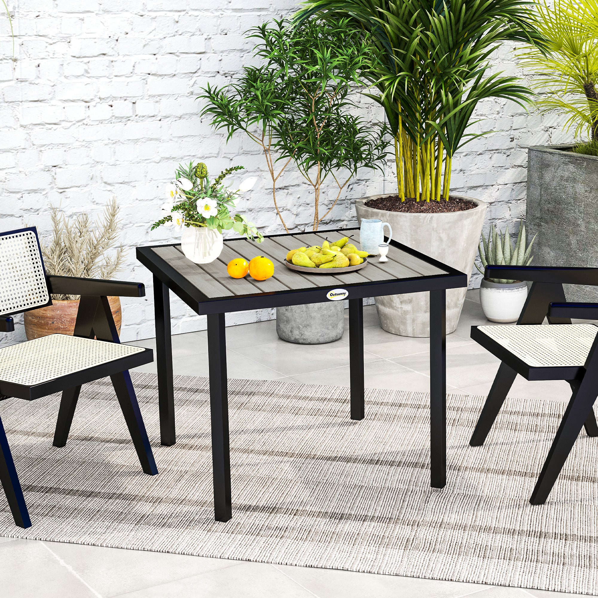 Square Garden Dining Table with 54mm Parasol Hole - Light Grey