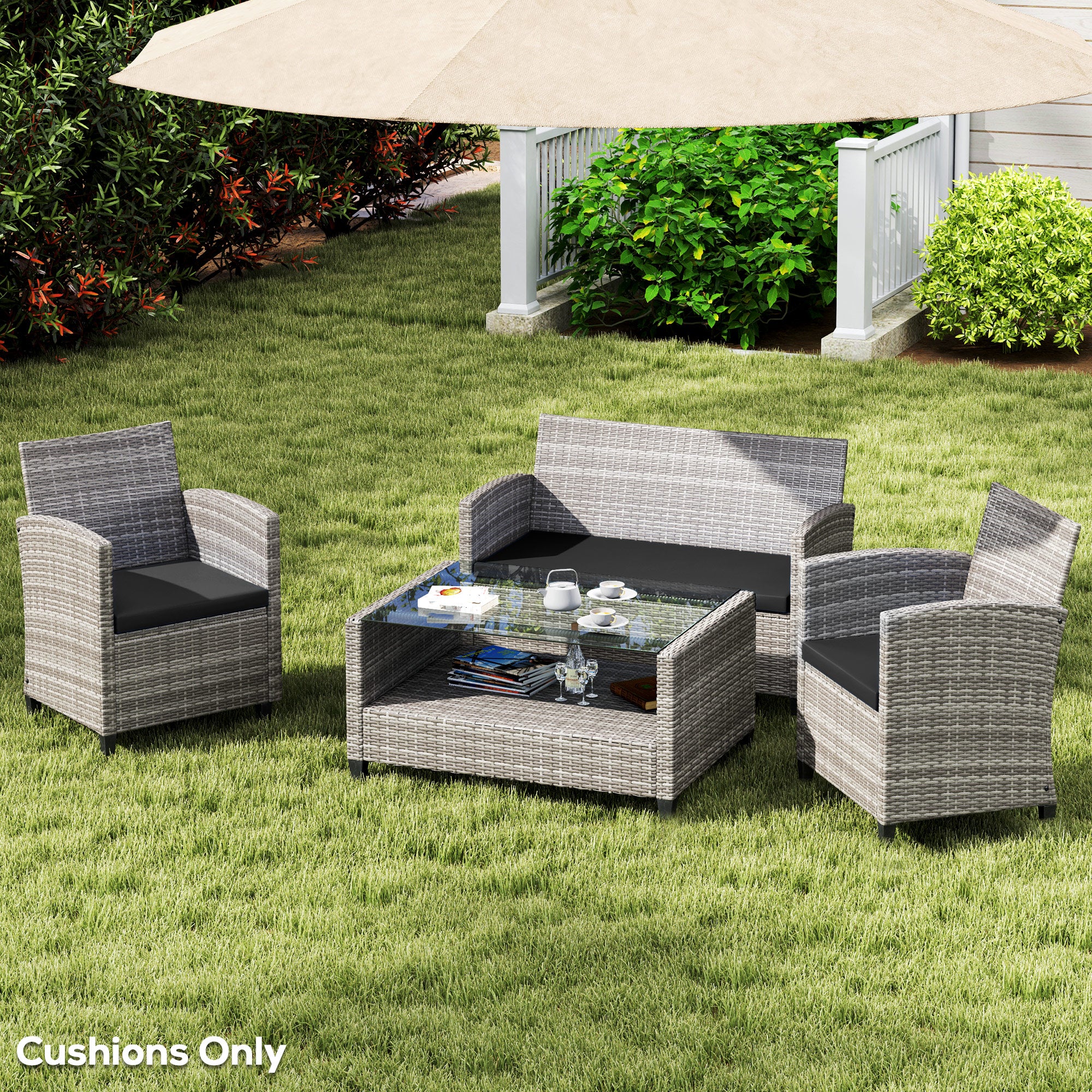 Outdoor Rattan Furniture Seat Cushion Set 3 Pieces - Black