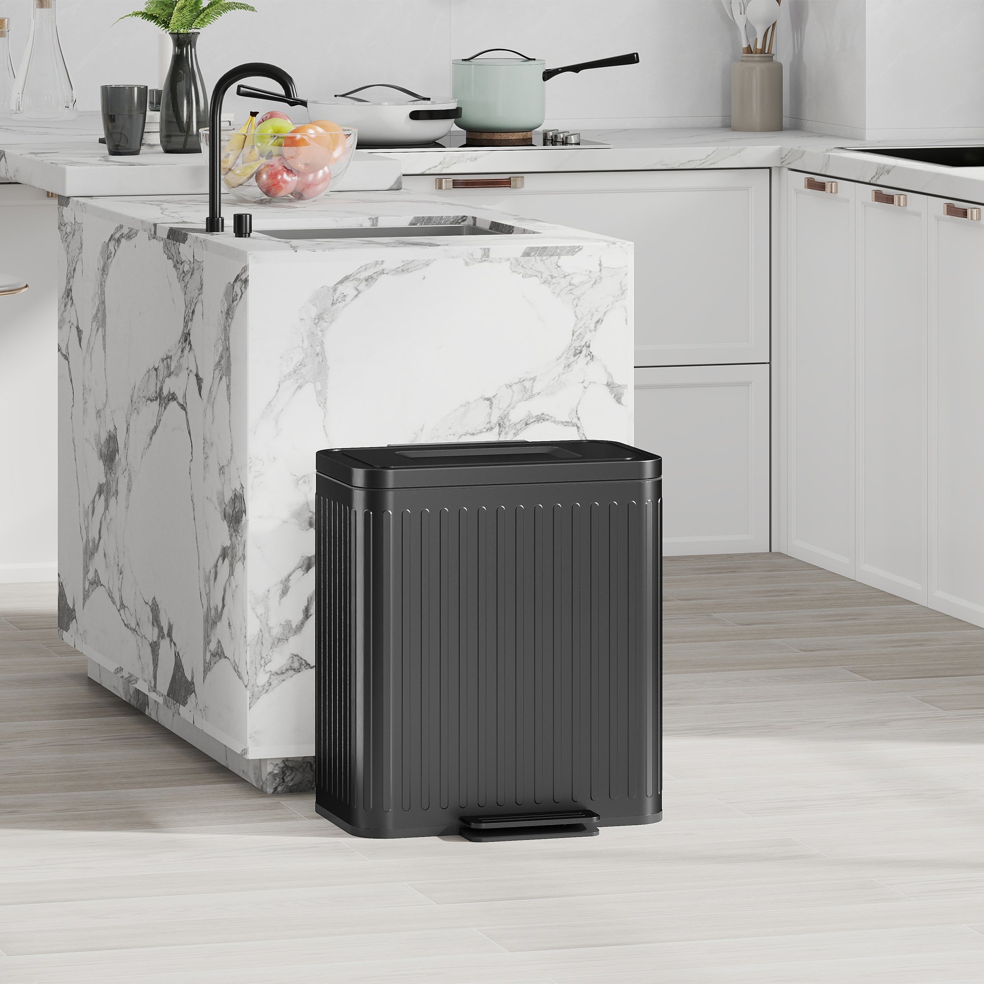 40L Dual Compartment Rubbish Bin, with Soft-Close Lid - Black
