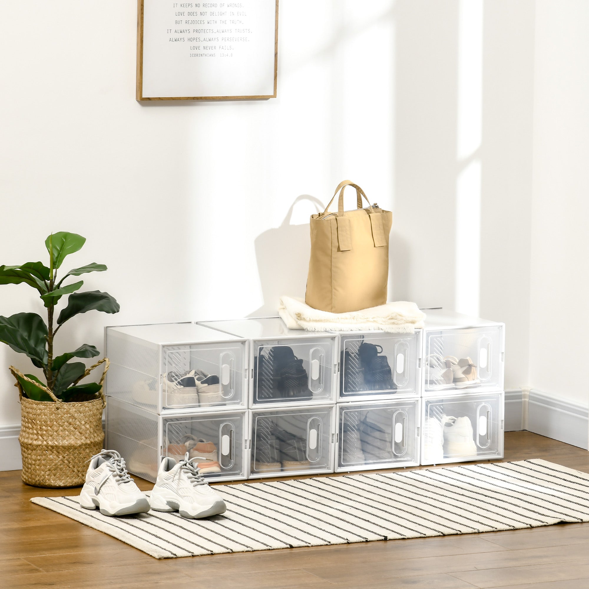 8PCS Clear Shoe Box, Plastic Stackable Shoe Storage Box for UK/EU Size up to 8.5/43 with Magnetic Door for Women/Men, 25 x 35 x 19cm