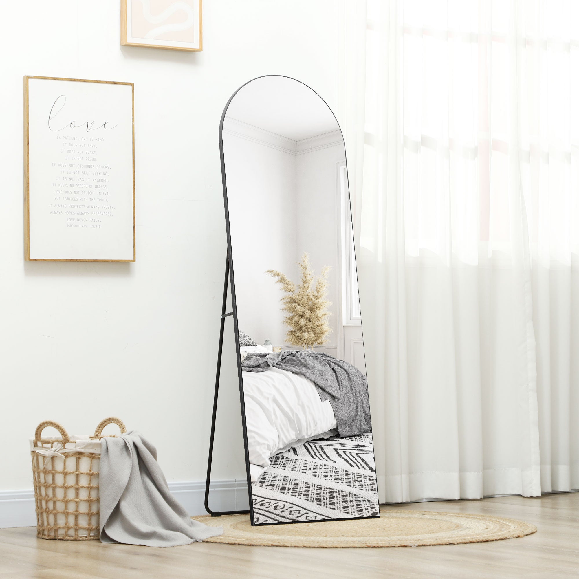 150cm Arched Full Length Mirror with Stand - Black