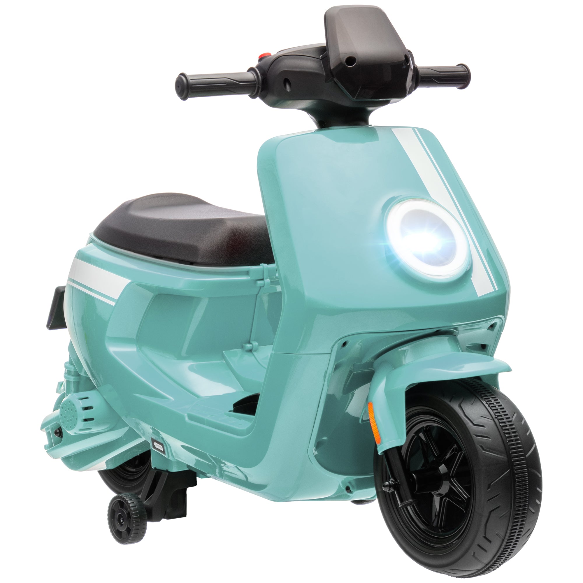 6V Ride on Motorbike Kids Electric Motorbike w/ Headlight Music, Training Wheels, for Ages 18-36 Months - Green