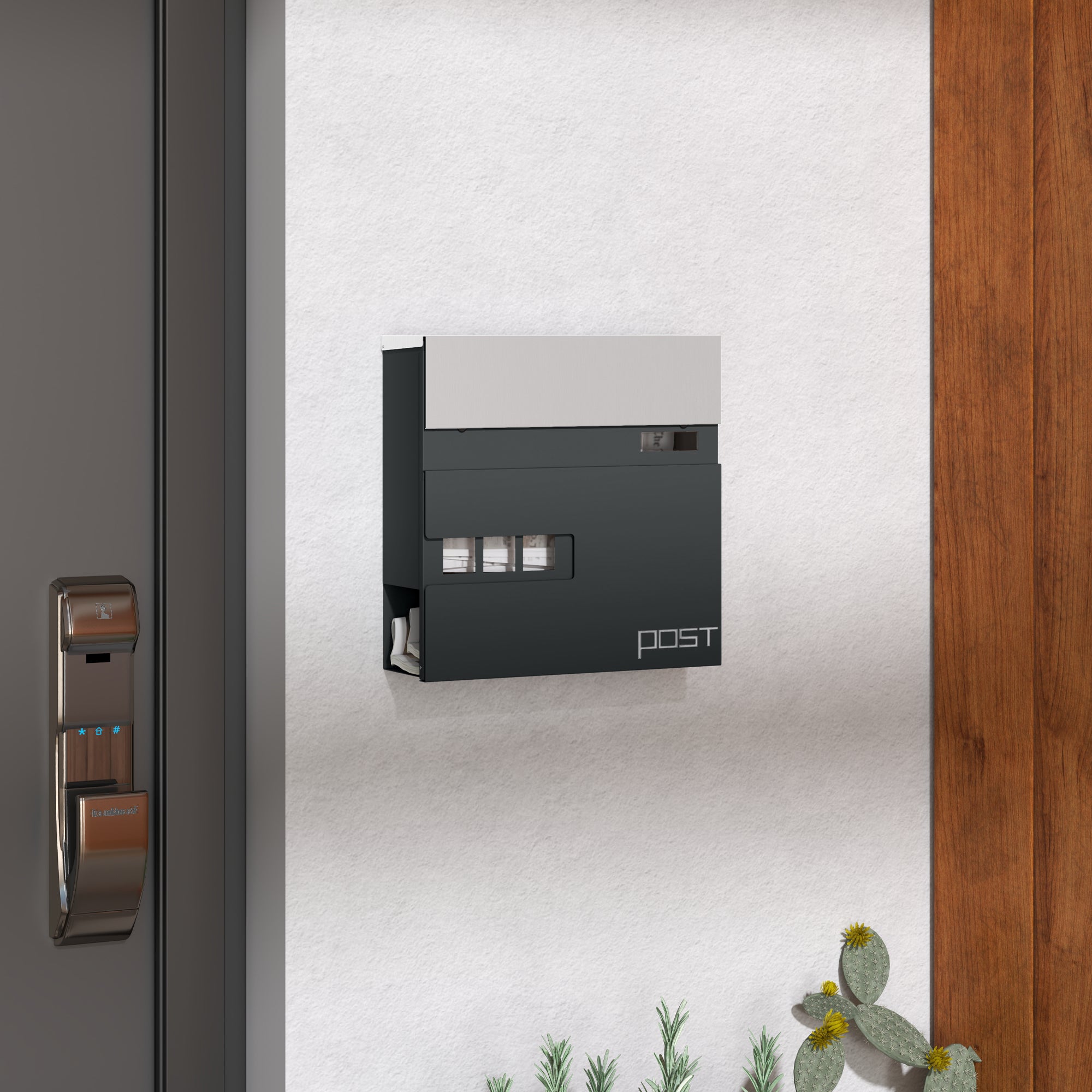 Locking Galvanised Steel Letterbox - Charcoal Grey/Black
