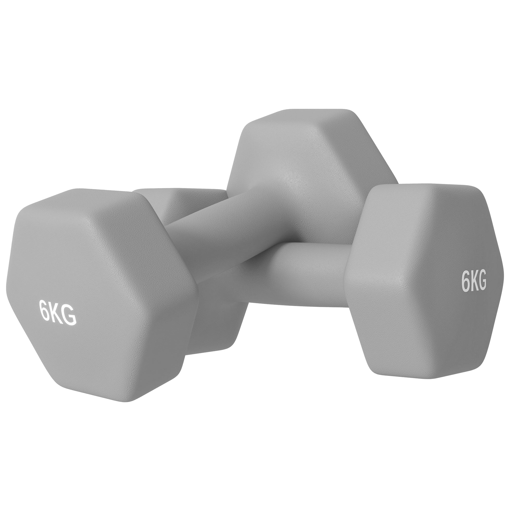 2 x 6kg Hexagonal Dumbbells Weights Set with Non-Slip Grip for Home Gym Workout, Grey