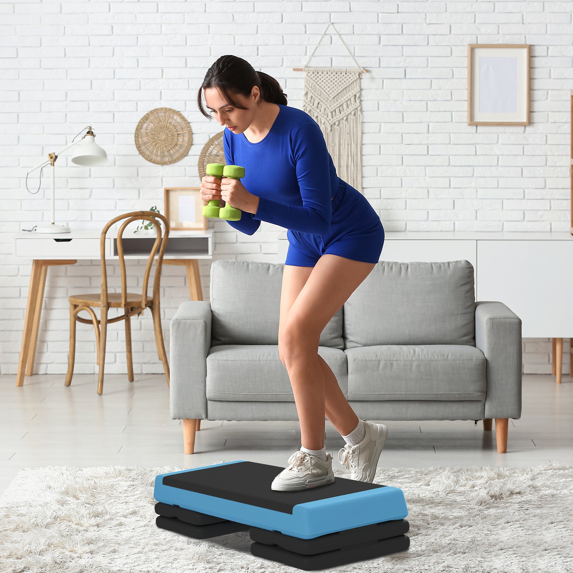 Adjustable Fitness Stepper with Non-Slip Surface - Light Blue