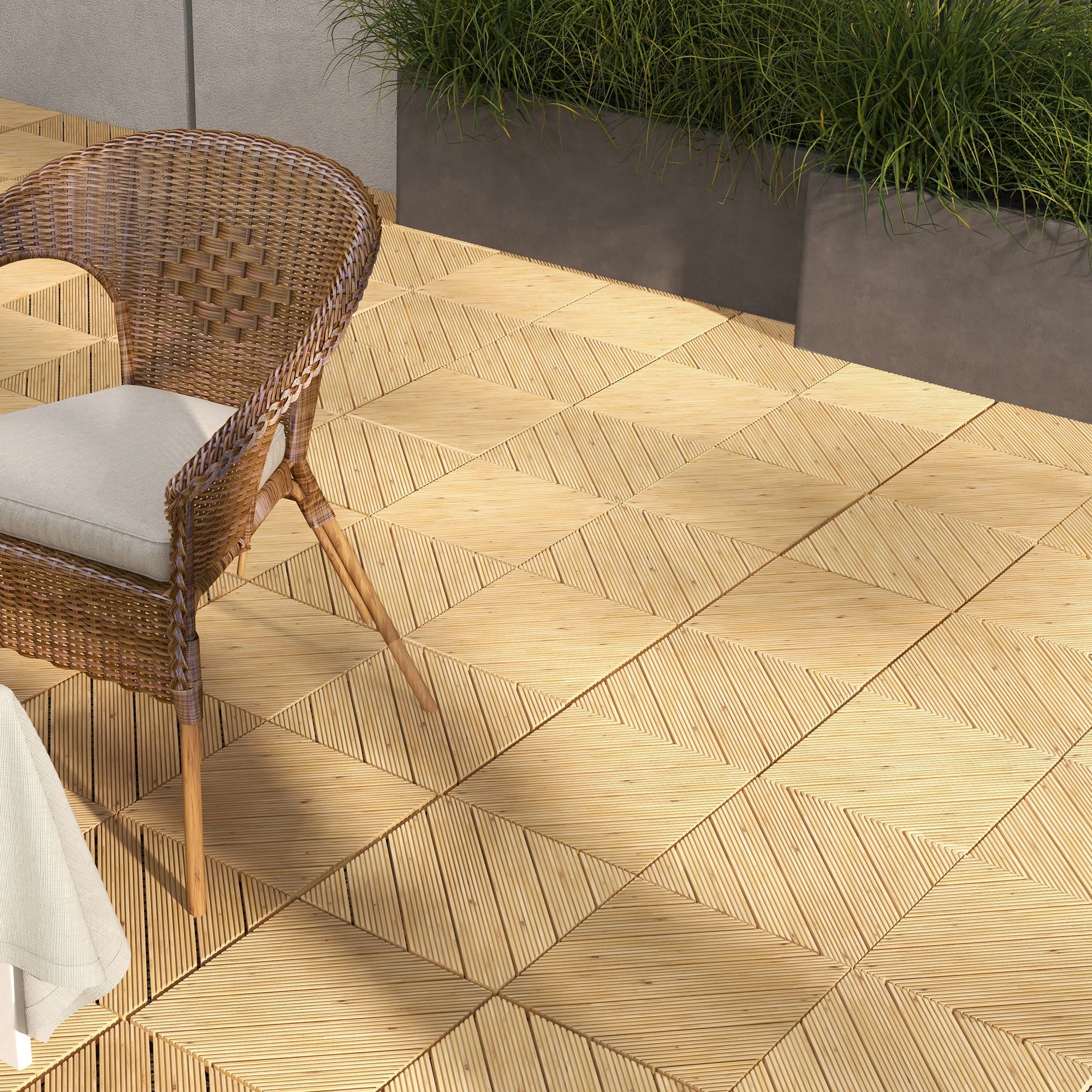 27 Pcs Wooden Interlocking Decking Tiles, 30 x 30 cm Anti-slip Outdoor Flooring Tiles, 0.81Ž¡ per Pack, All Weather Use for Patio, Balcony, Terrace, Hot Tub, Yellow
