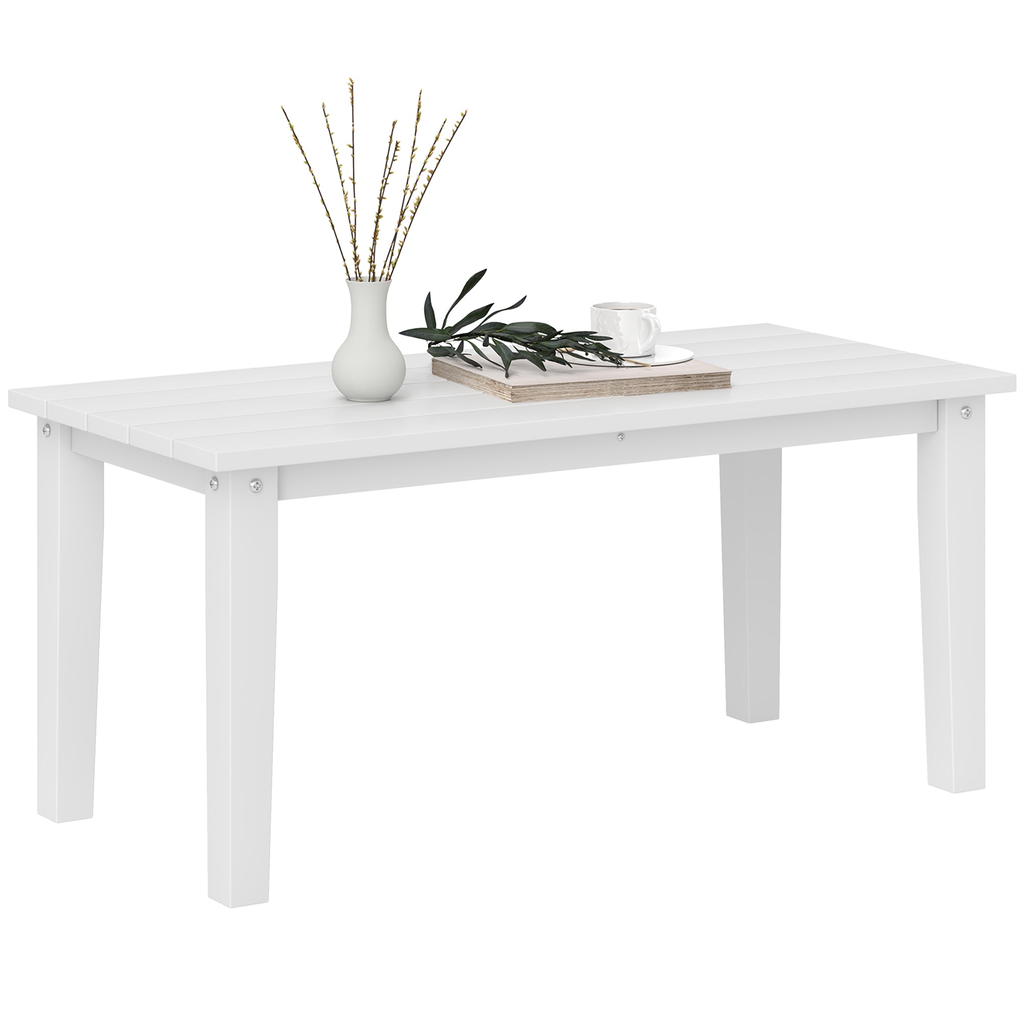 Outdoor Garden Coffee Table, HDPE All-Weather Garden Table, Rectangular Outdoor Table with Slatted Tabletop for Patio, Balcony, 91 x 44 x 42 cm, White
