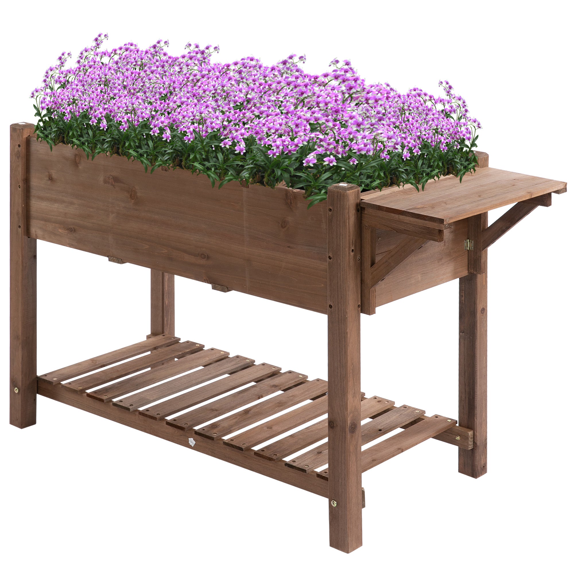 Wooden Raised Garden Plant Stand Tall Flower Bed with Shelf 123 x 54 x 74cm