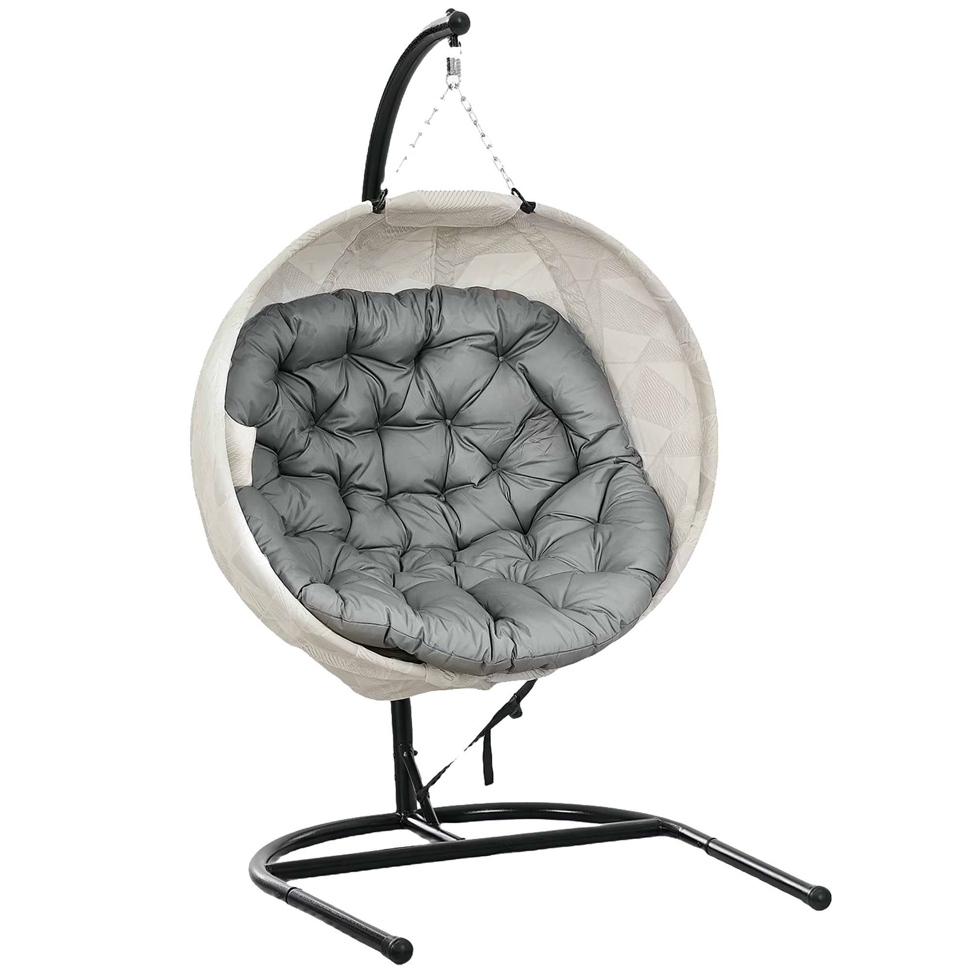 Hanging Egg Chair with Stand and Thick Cushion - Grey