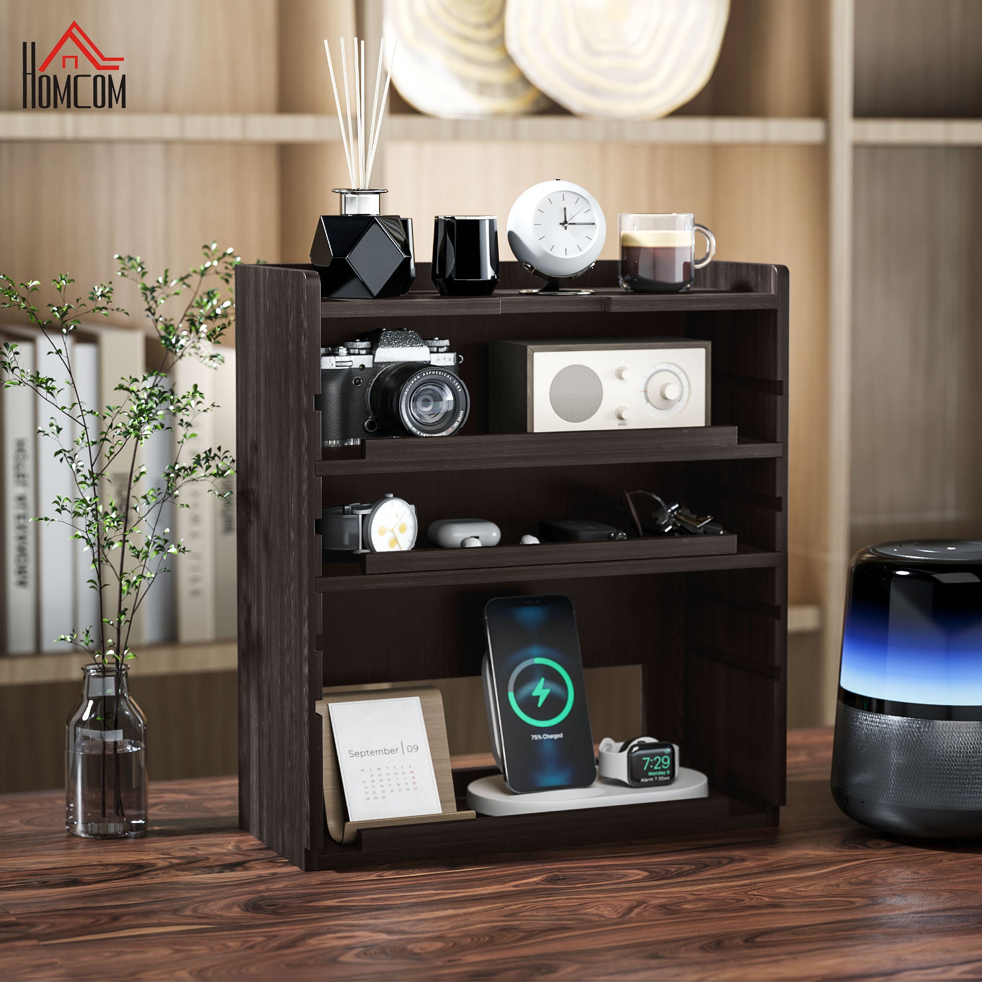 Four-Tier Desktop Organiser with Adjustable Shelves - Dark Brown