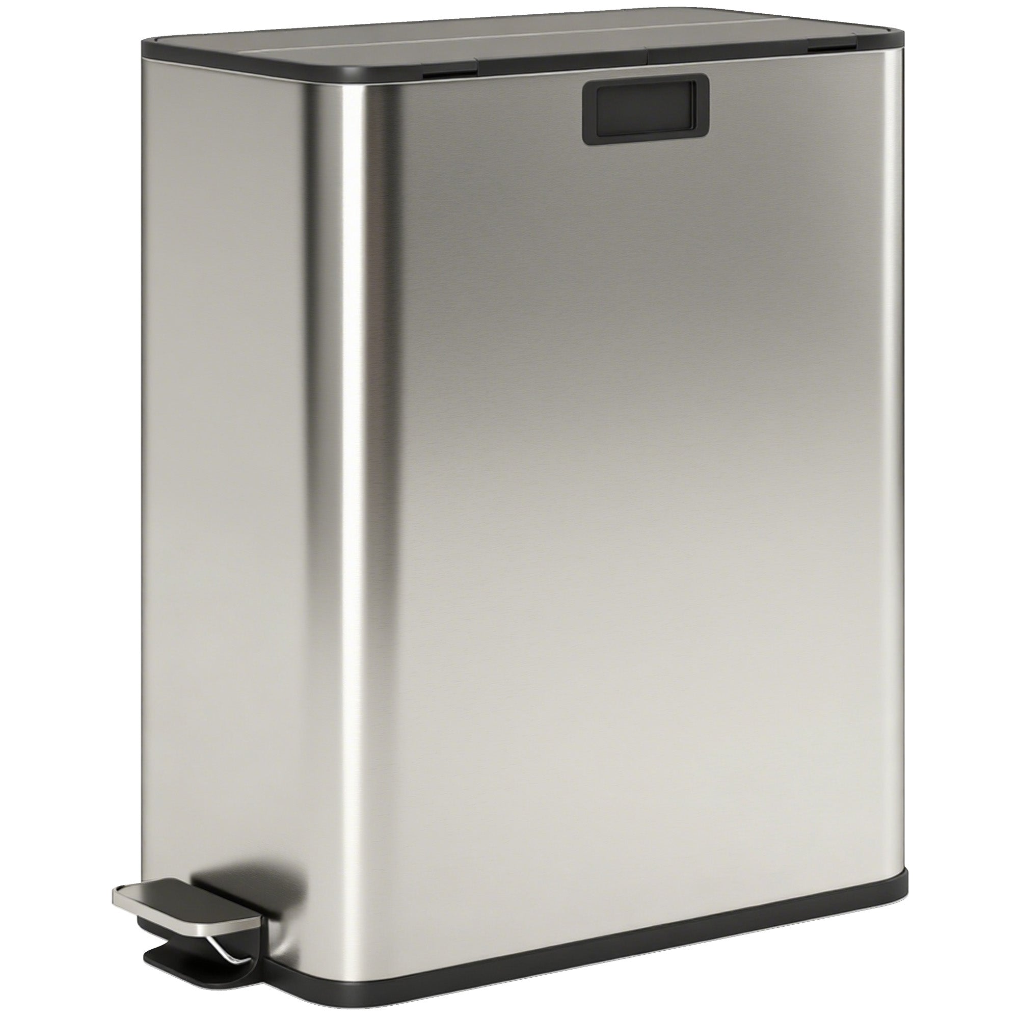 Dual Kitchen Bin with Soft-Close Butterfly Lid, 2 x 28L Stainless Steel Pedal Bin with Removable Inner Buckets, Fingerprint-Proof for Recycling and Waste, Silver Tone
