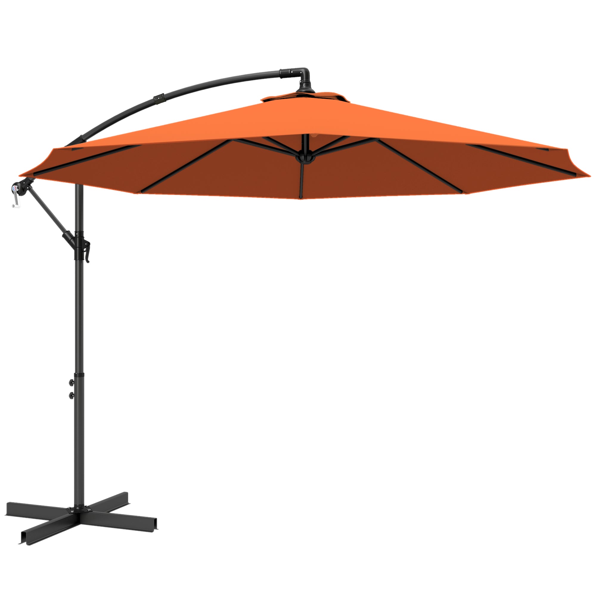 3 m Cantilever Parasol with Cross Base, Offset Outdoor Umbrella with Crank Handle, Hanging Sun Shade, Orange