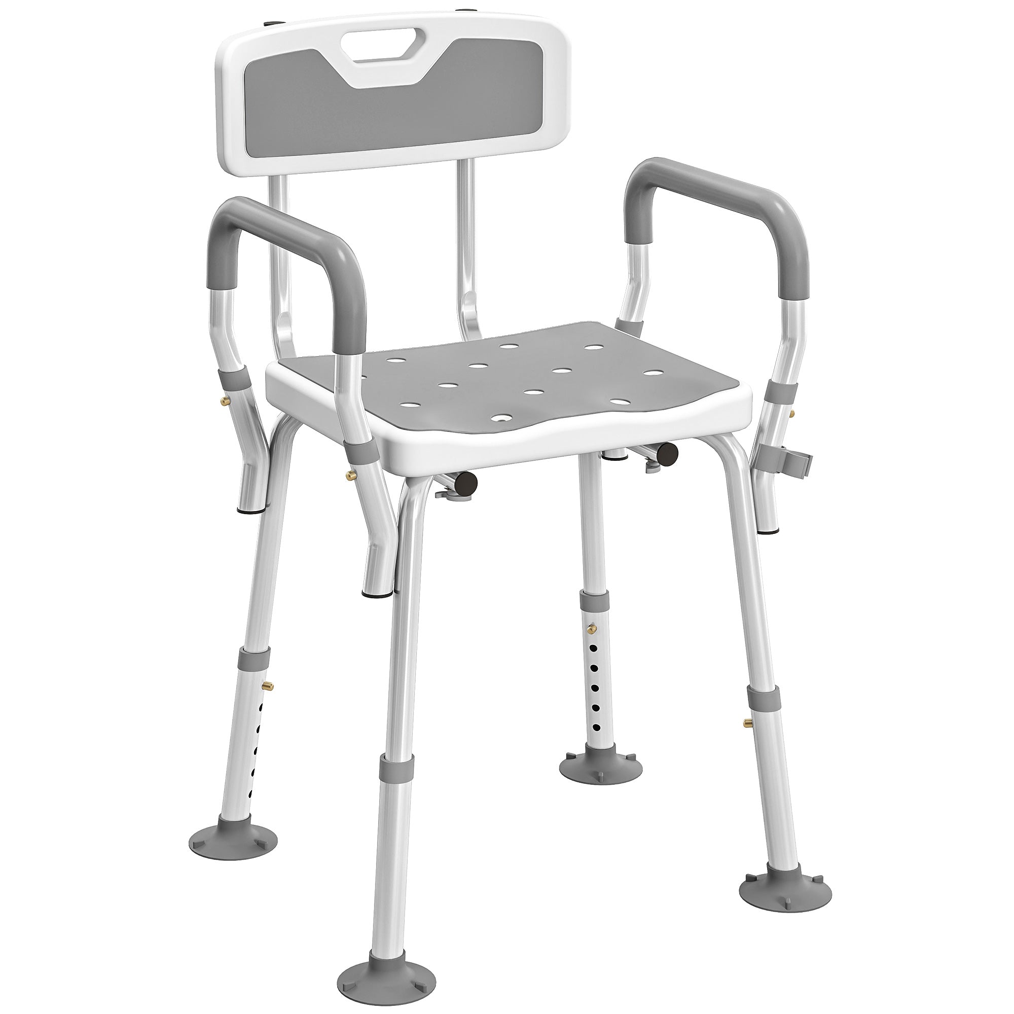 EVA Padded Shower Chair for the Elderly and Disabled, Height Adjustable Shower Stool with Back and Arms, 4 Suction Foot Pads, Light Grey