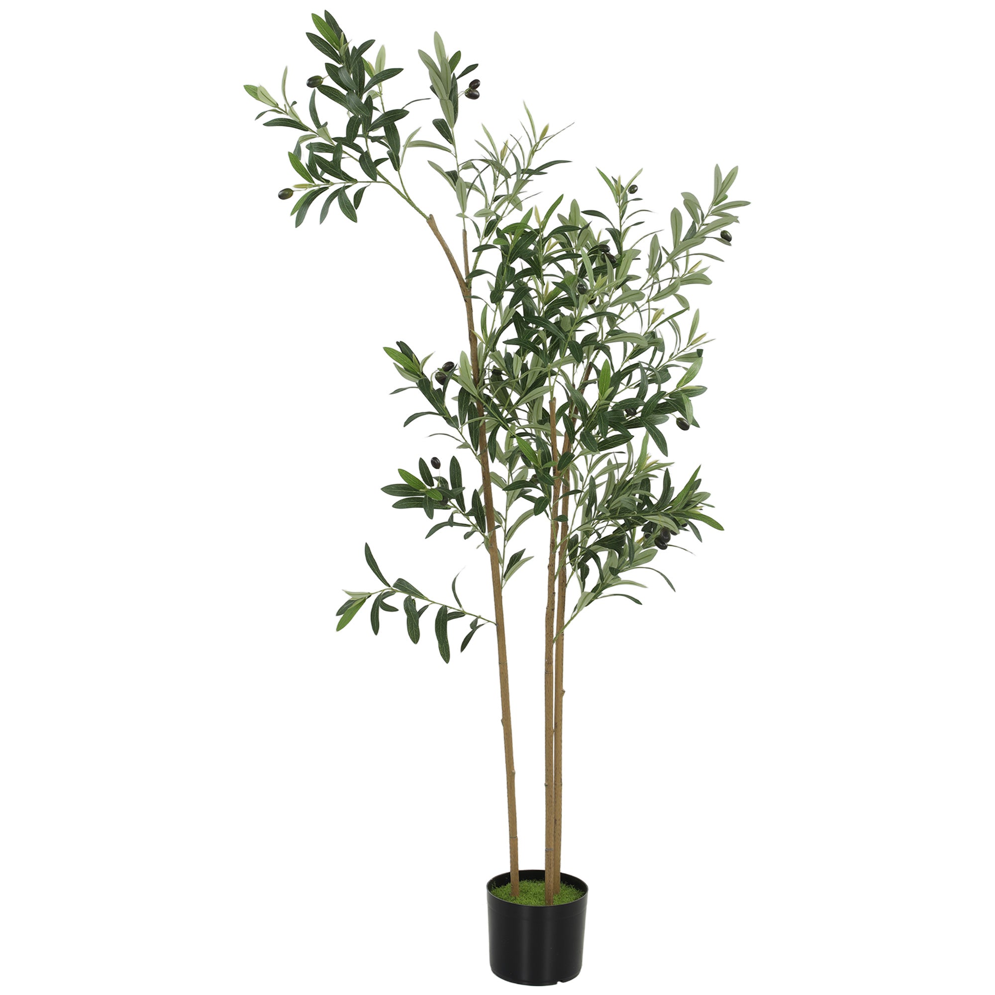 Decorative Artificial Plant, 148 cm Silk Olive Tree with 553 Leaves in Cement Pot, Fake Plant