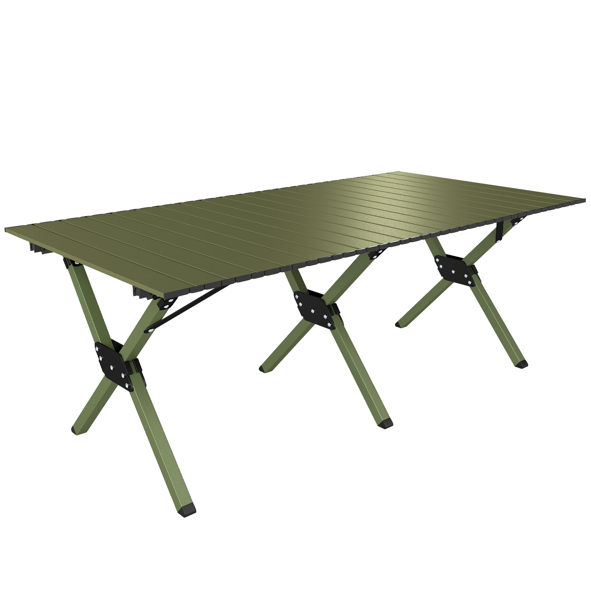 4ft Folding Camping Table, Waterproof Picnic Table with Roll Up Top and Metal Frame, Green