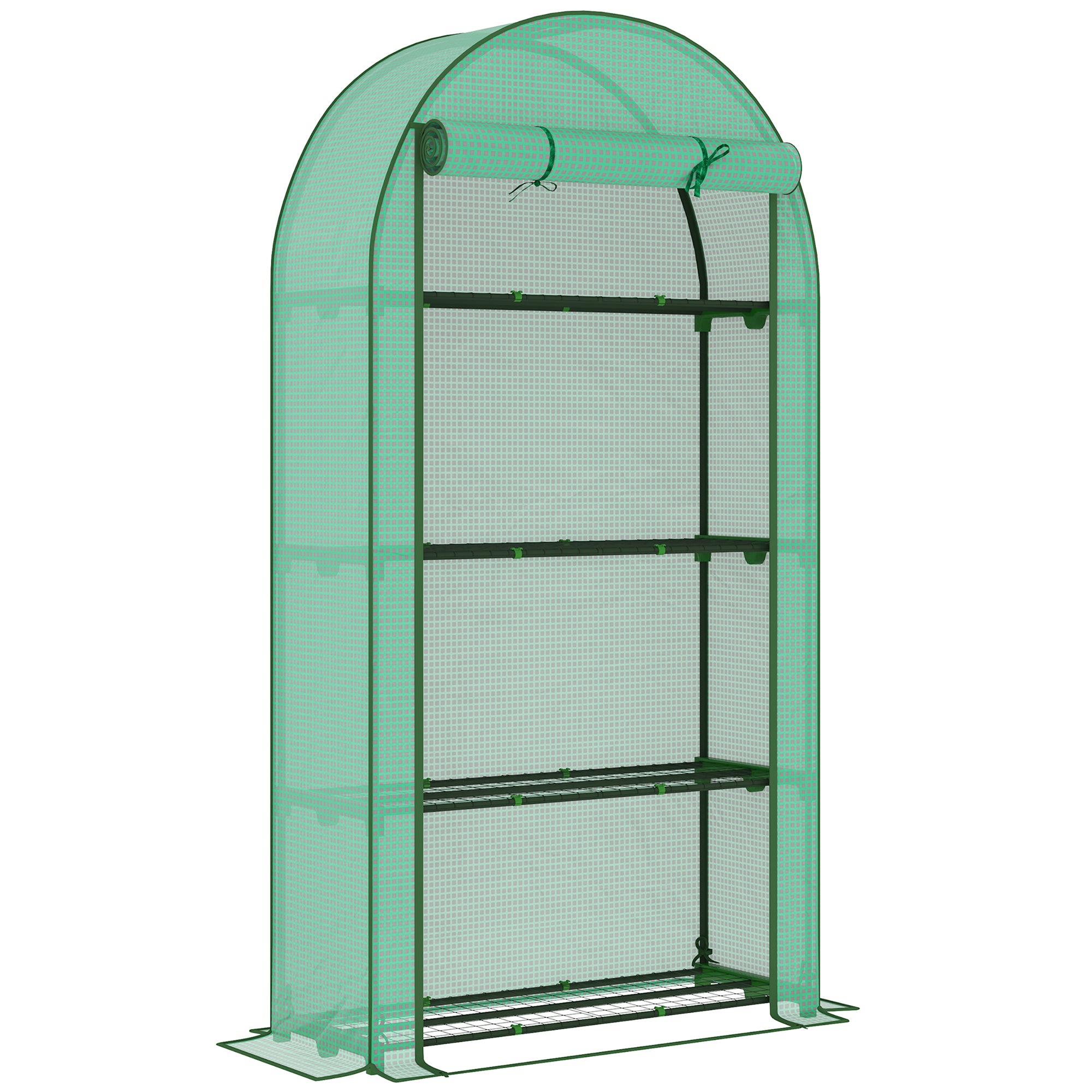 4 Tier Portable Mini Greenhouse with Reinforced PE Cover - Green
