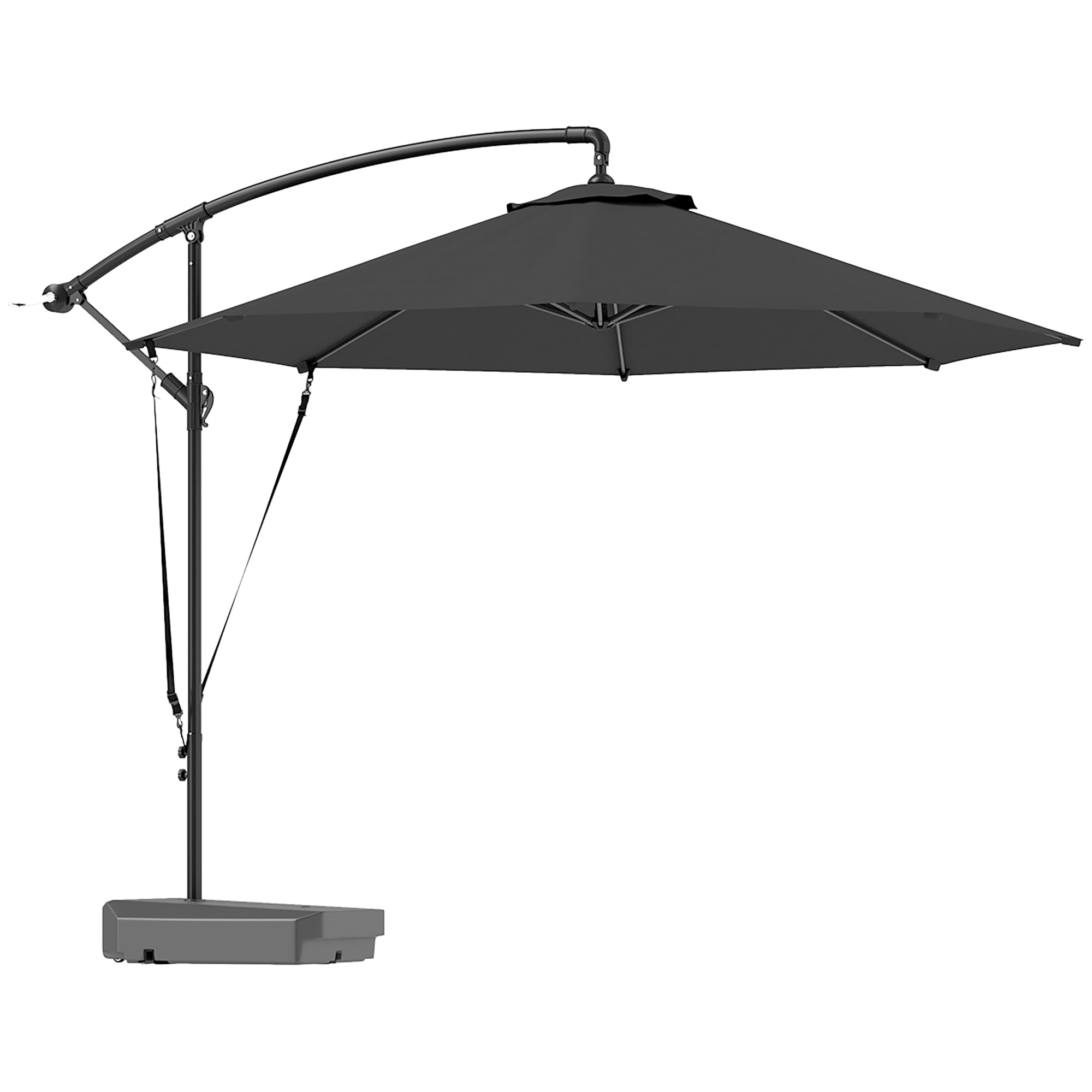 3m Garden Cantilever Parasol with Fillable Base, Wind Straps, Crank Handle & Tilt, UPF50+ Round Hanging Umbrella - Grey