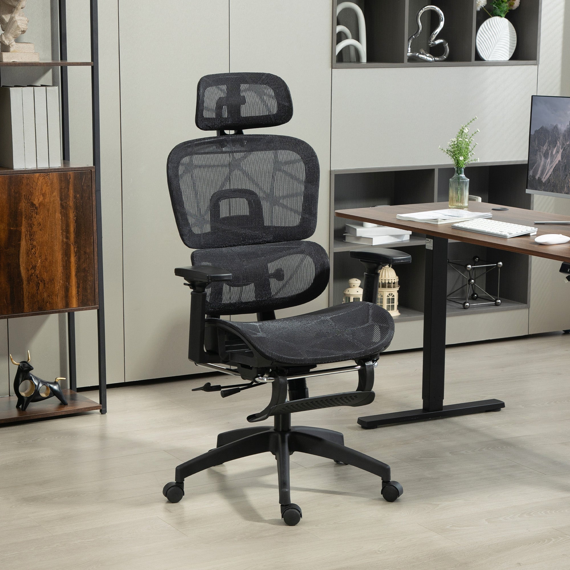 Multi-Adjustable Ergonomic Mesh Office Chair with Footrest - Black