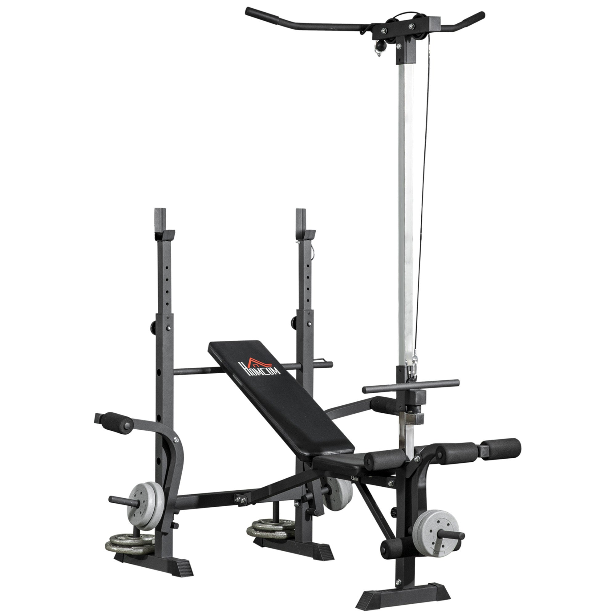 Adjustable Weight Bench with Pulley System, Incline Bench Press Set with Squat Rack, Leg Developer, Butterfly and Weight Storage, for Home Gym Full Body Workout