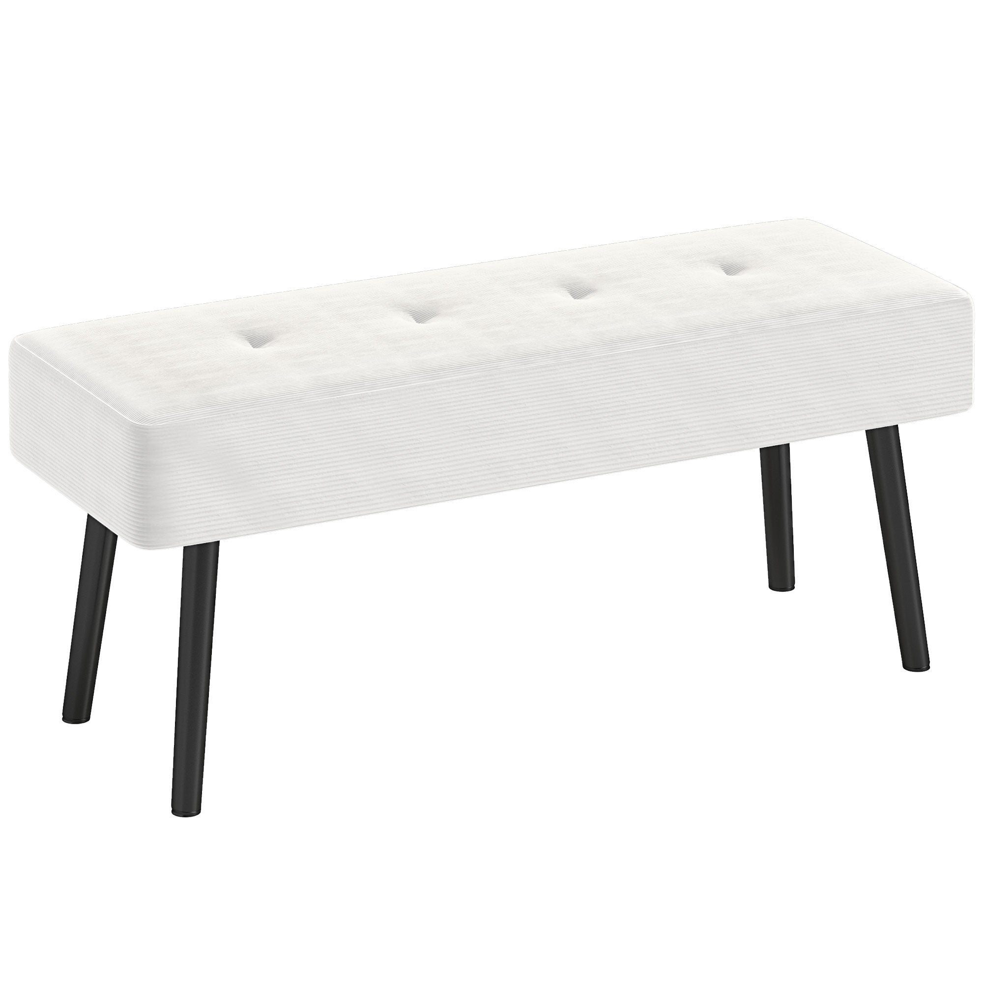 End of Bed Bench, Corduroy Bedroom Bench with Thick Padding and Steel Legs, Tufted Window Seat for Entryway, Living Room, Cream White