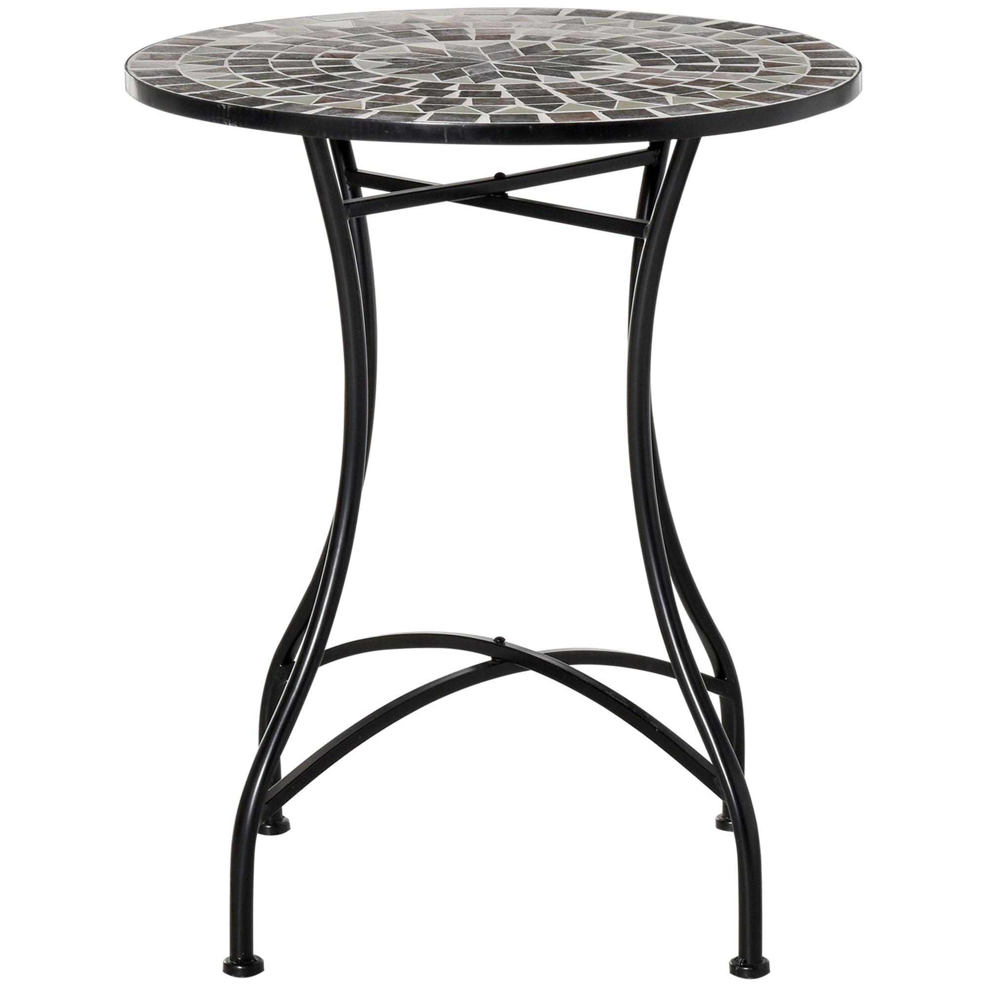 Round Mosaic Garden Table with Metal Frame 60cm - Grey/Black