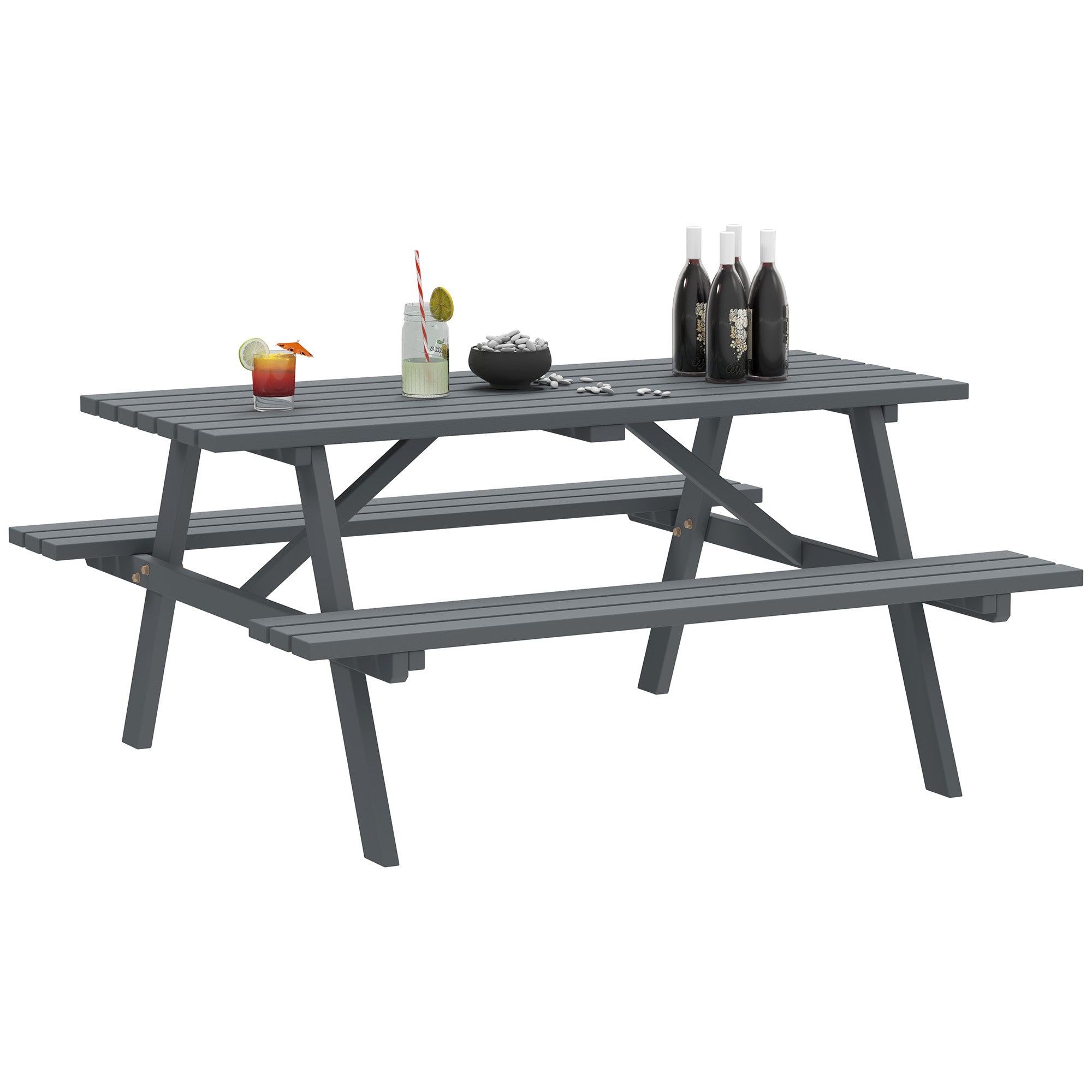 4 Seater Wooden Picnic Table Bench for Outdoor Garden or Patio with Parasol Cutout 150 cm Grey