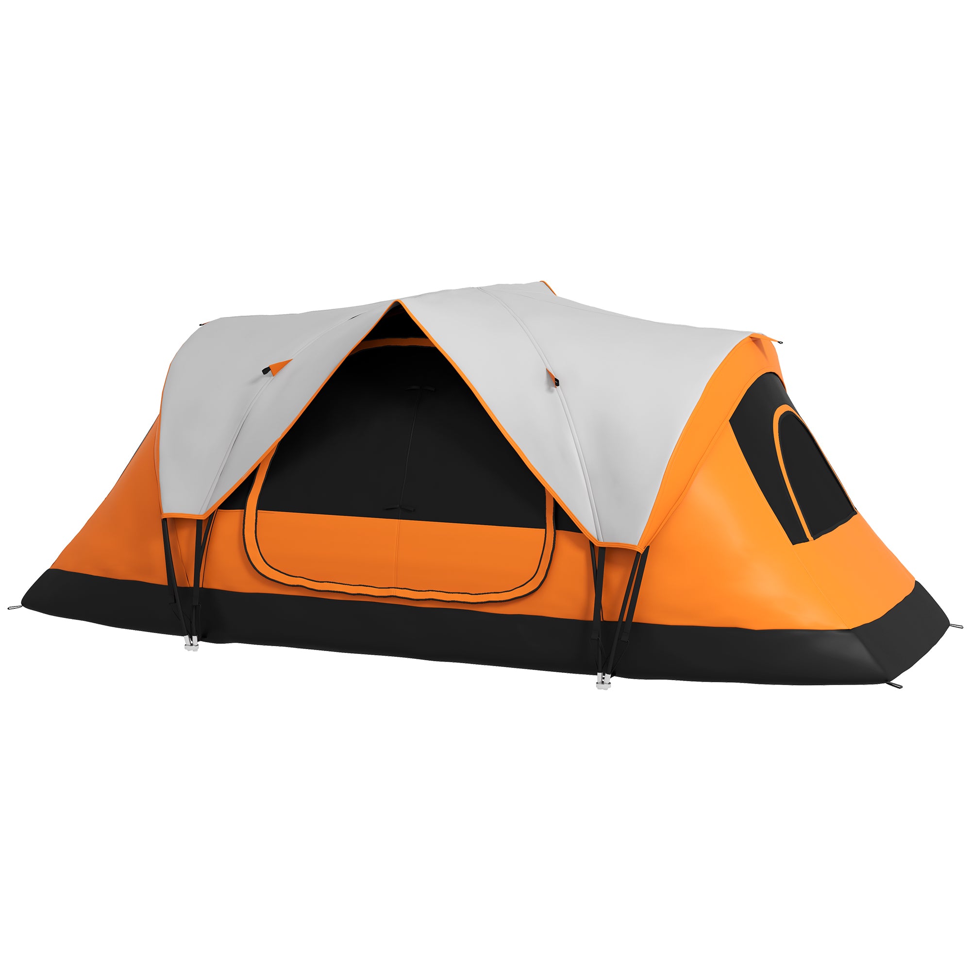 Spacious Six-Man Camping Tent with Two Rooms and Rainfly - Orange