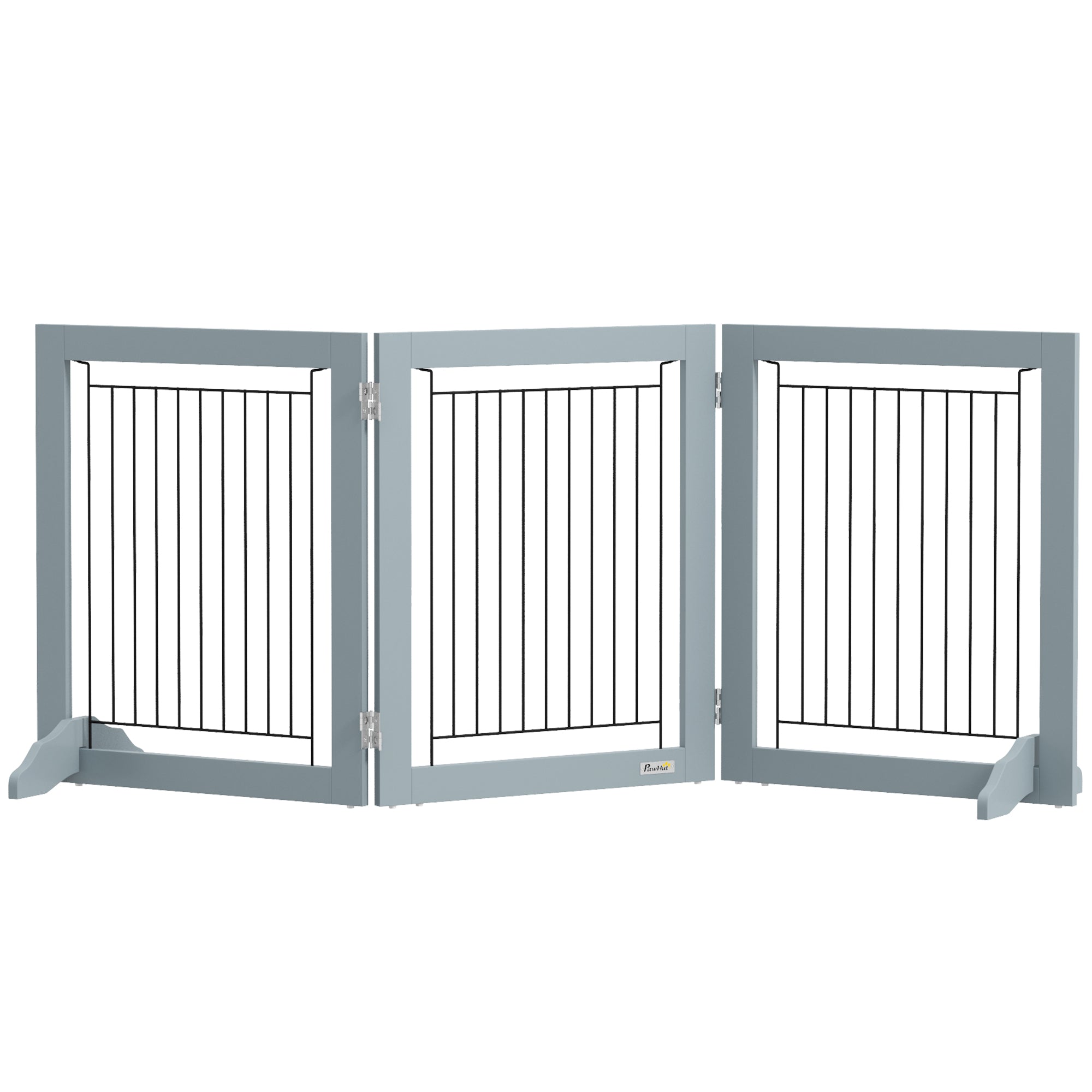 Foldable Pet Gate, with Three Panels & Two Support Feet - Grey