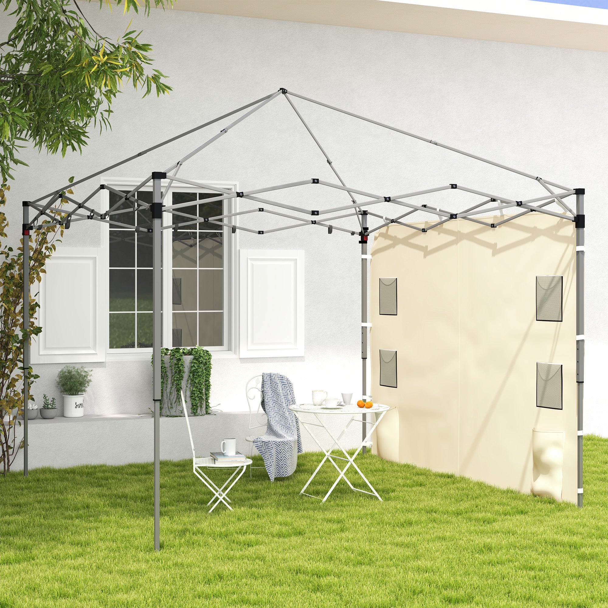 Replacement Gazebo Sidewall 195x295cm with Storage Pockets Oxford Fabric - Beige