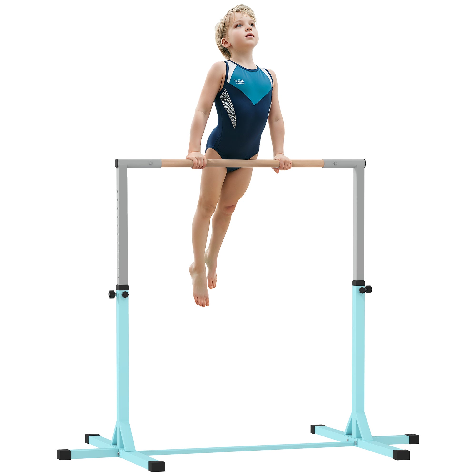 Height Adjustable Kids Gymnastics Horizontal Bar Junior Kip High Bar - Light Blue