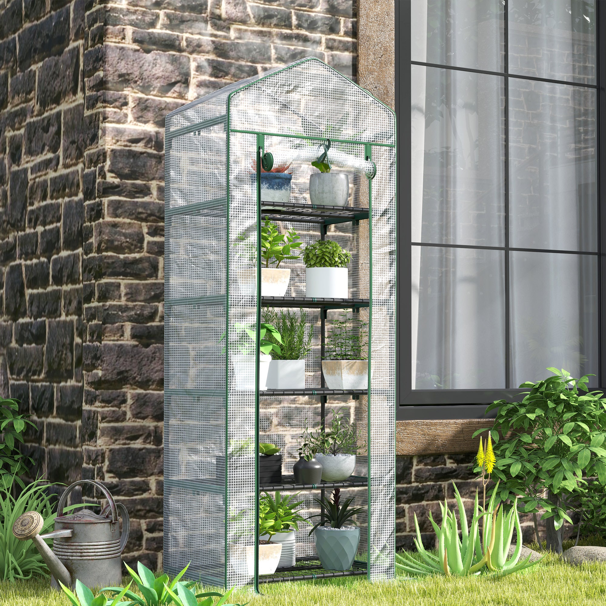 193cm Five Shelf Mini Greenhouse With PE Cover - White