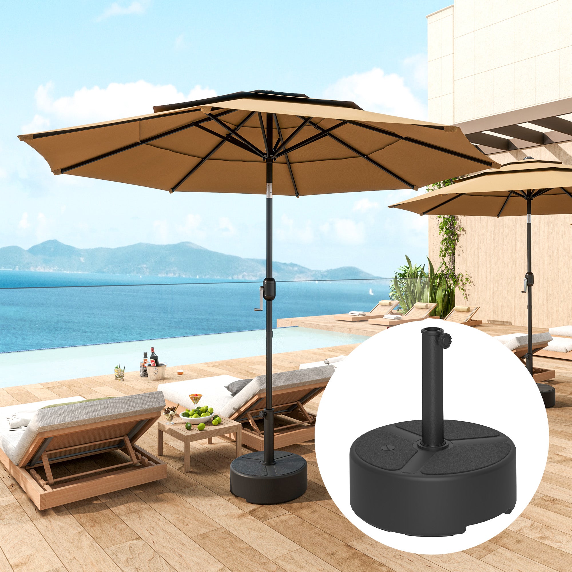 Heavy Duty Round Garden Parasol Base for 38-48mm Poles - Black