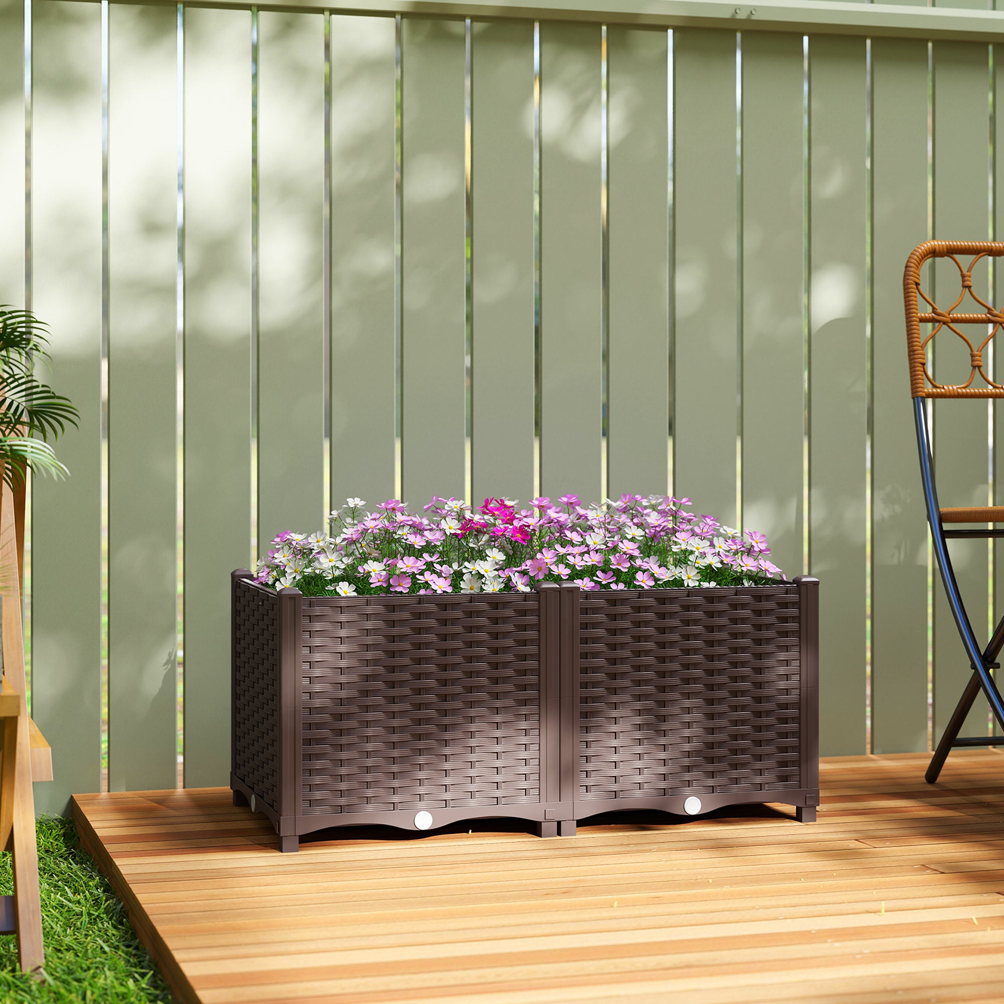 Plastic Raised Garden Bed with Legs, Self Watering Elevated Planter Boxes with Drainage Holes and Plugs