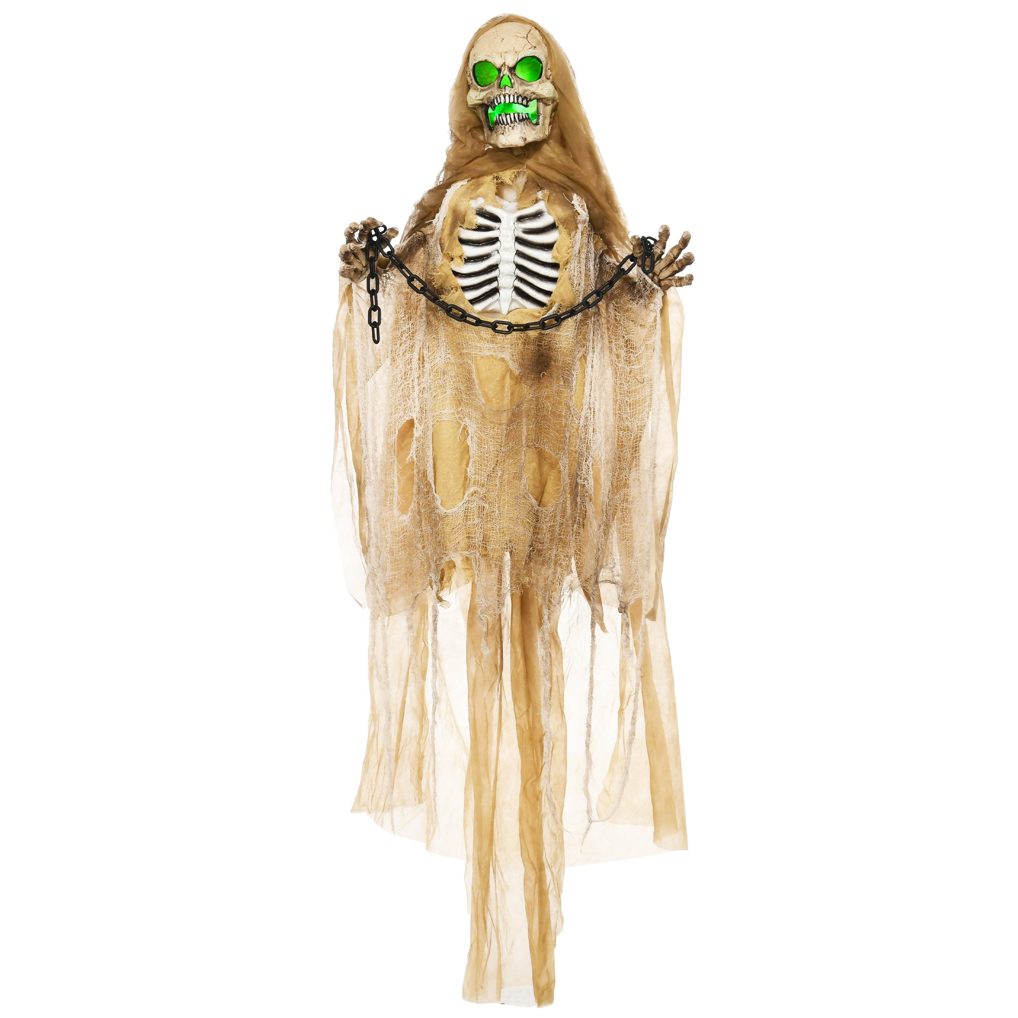 6' Hanging Skeleton Ghost Halloween Animatronic, with Glowing Eyes and Chest