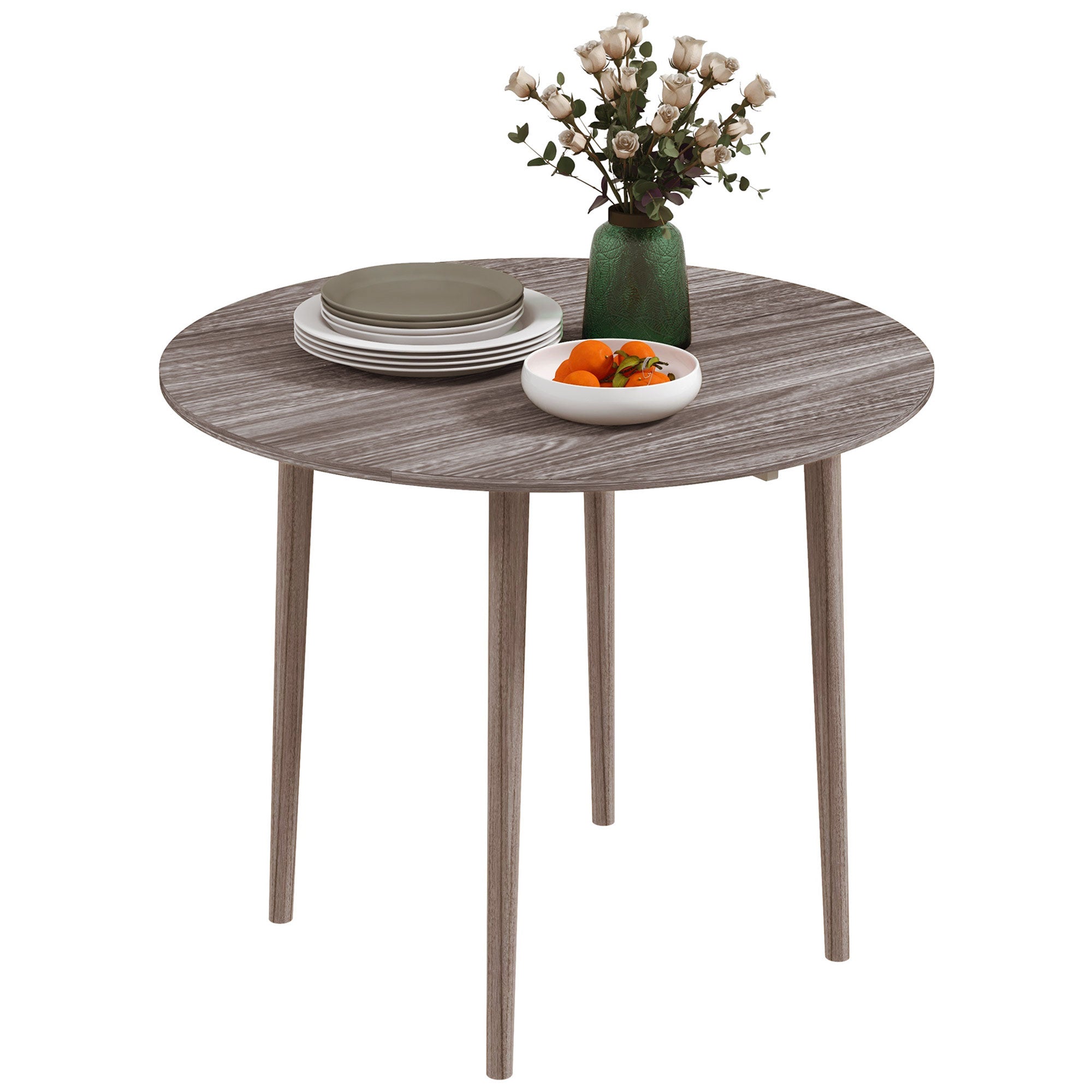 Folding Round Drop Leaf Dining Table for 4 with Wood Legs - Grey