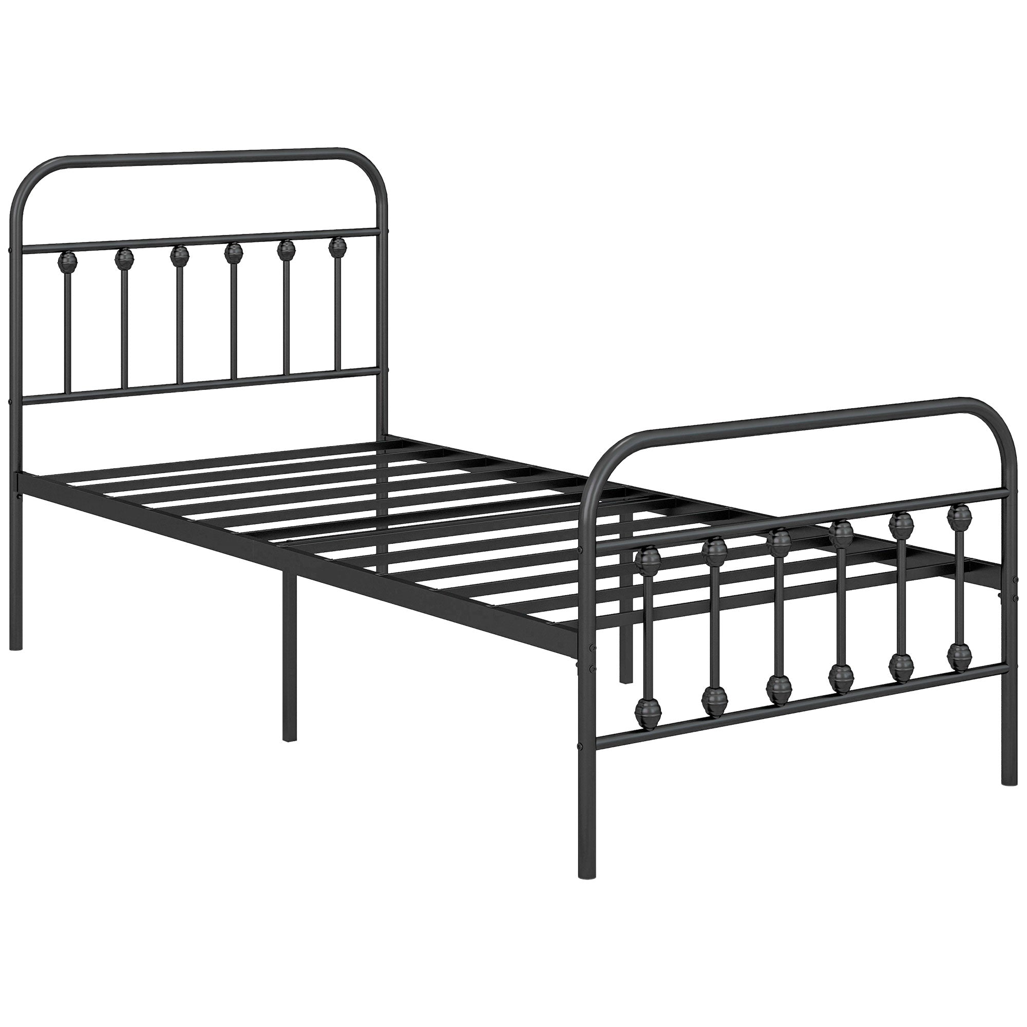 Single Minimalistic Metal Bed Frame - Strong Powder Coated Steel - Black