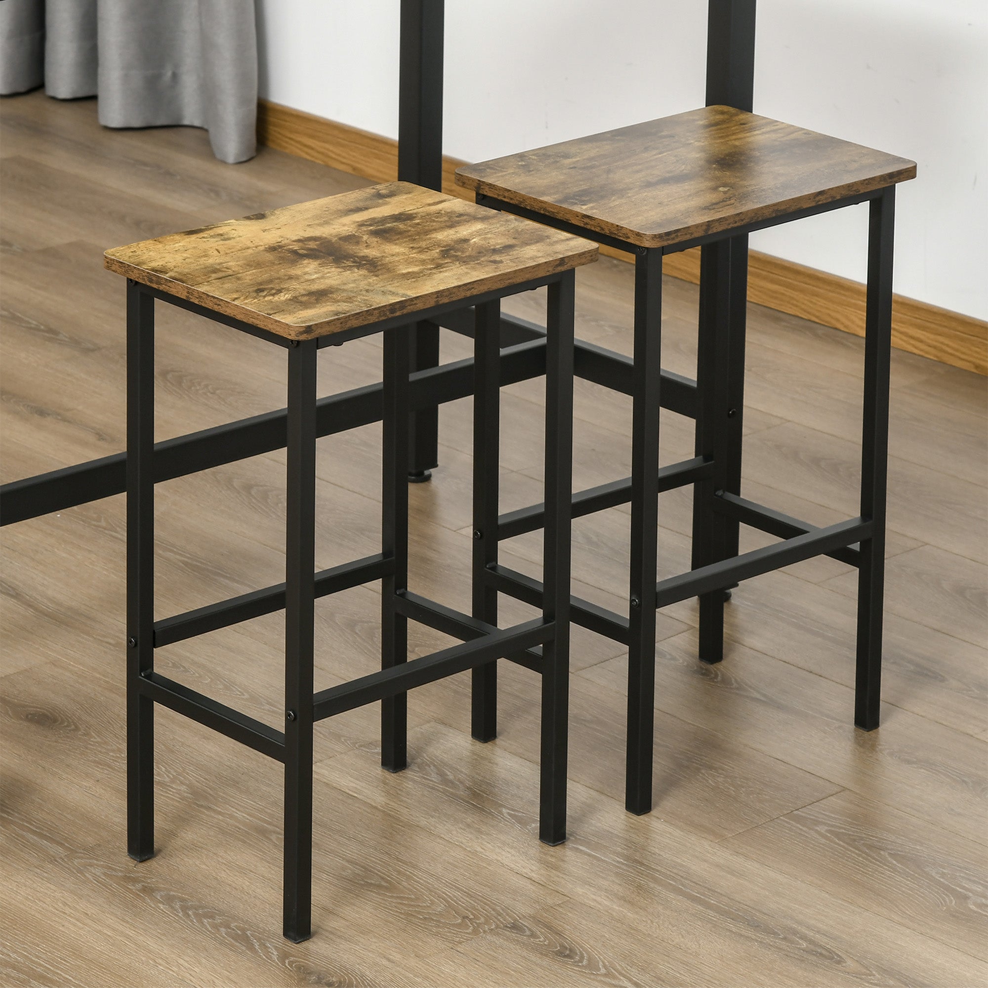 Industrial Bar Stools Set of 2 with Footrest for Rustic Dining - Brown