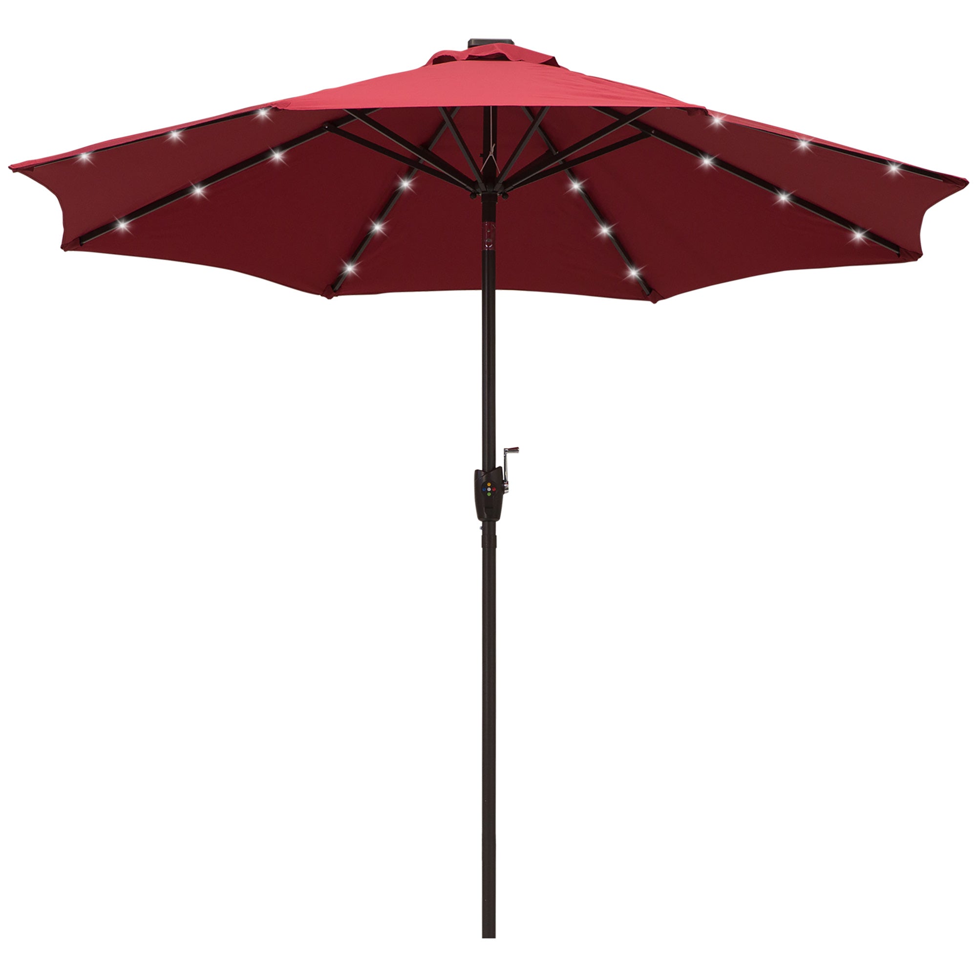 2.7m Solar Garden Parasol with 24 LED Lights and Tilt Crank Red